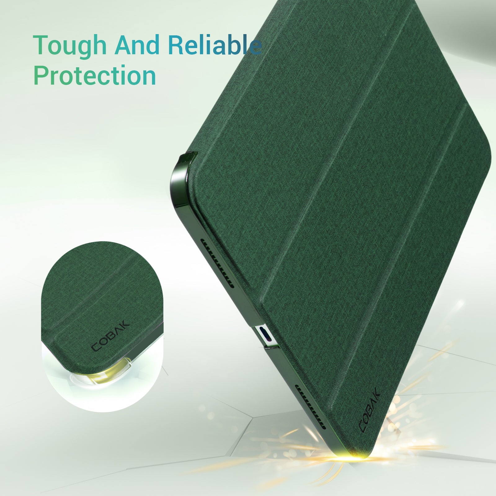 iPad 11th Gen (10th Compatible) Slim Stand Cover with Clear Hard Back, Touch ID#Color_Fabric Pine Green