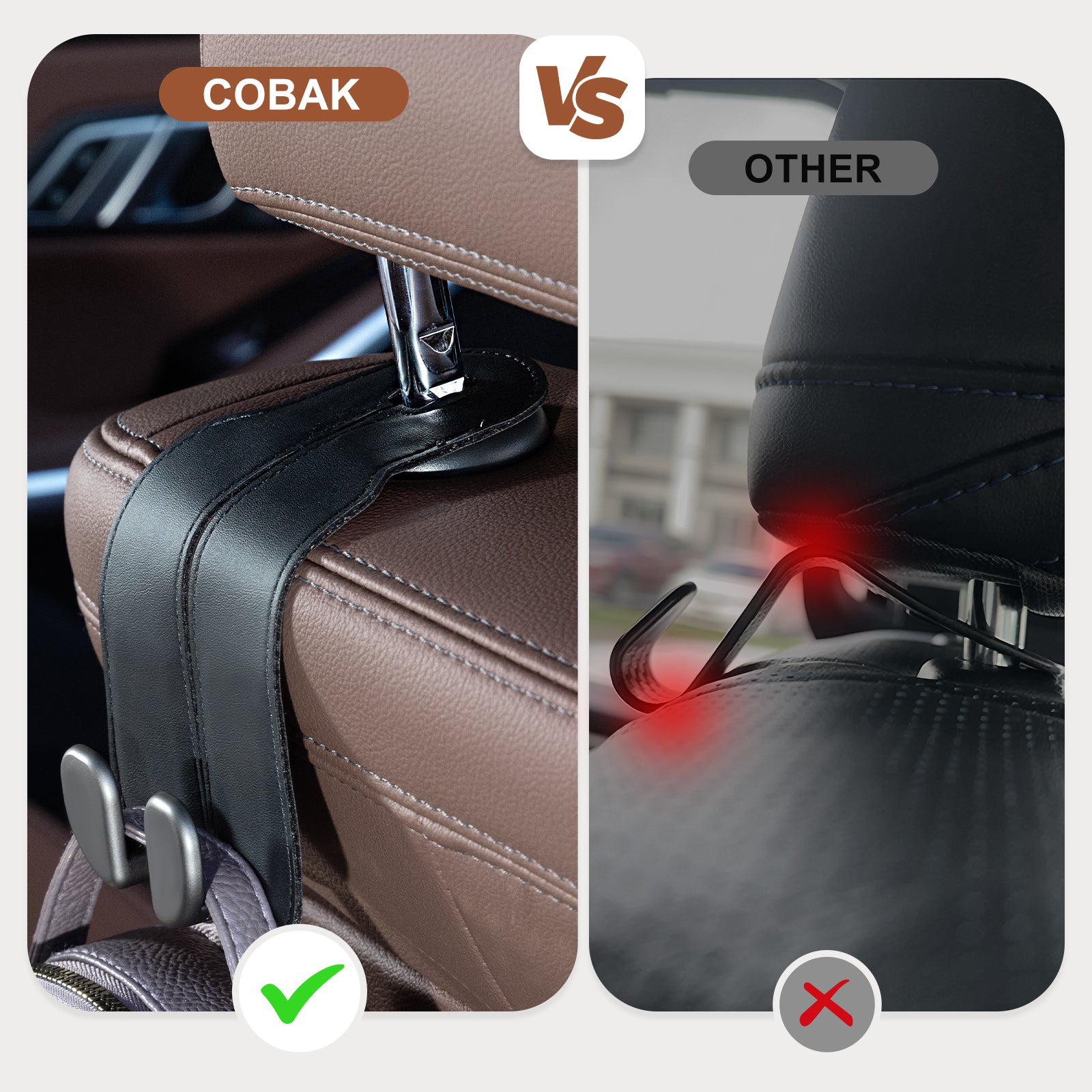 Car Seat Back Hook for Bags Leather Metal 4 Pack Organizer