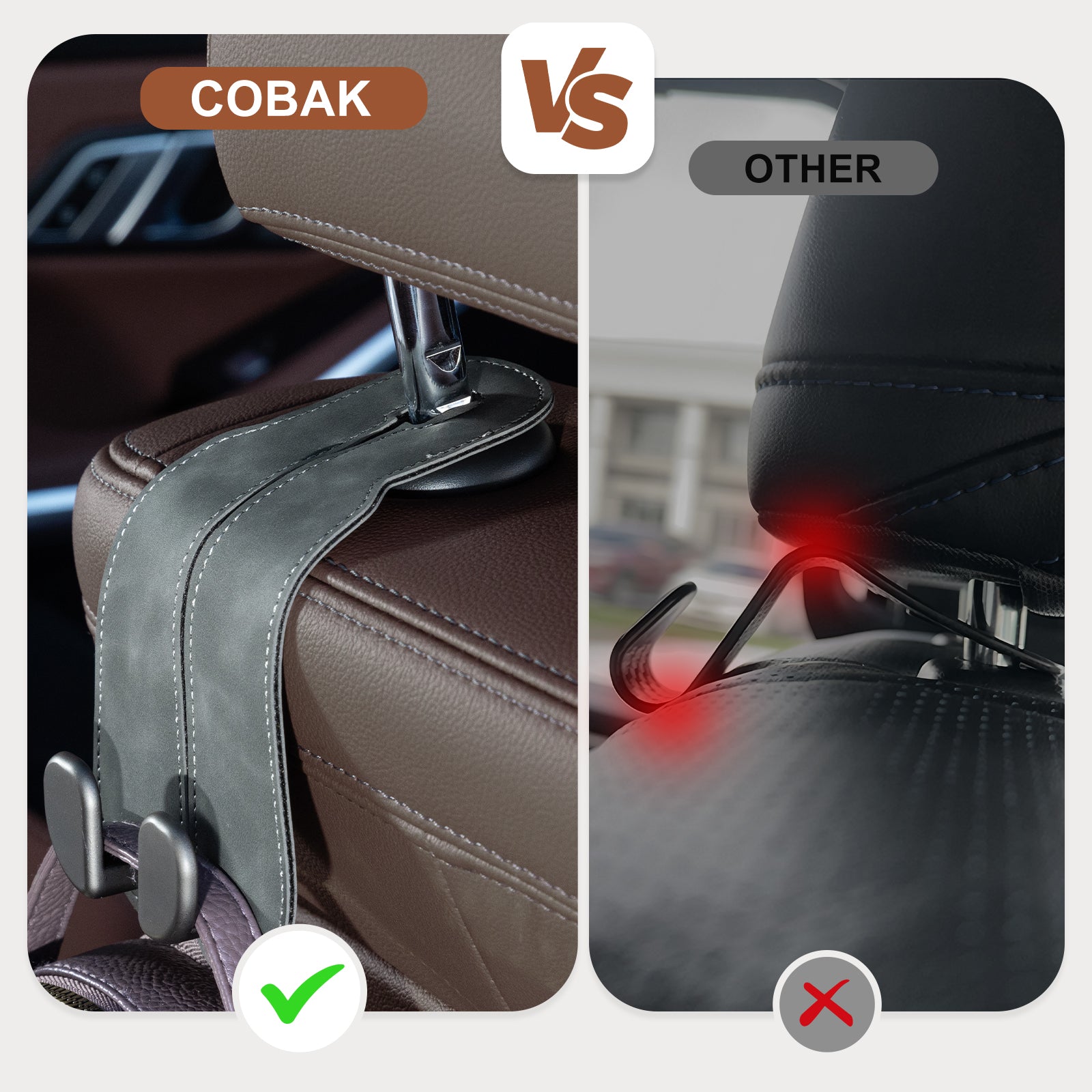 Car Seat Back Hook for Bags Leather Metal 4 Pack Organizer