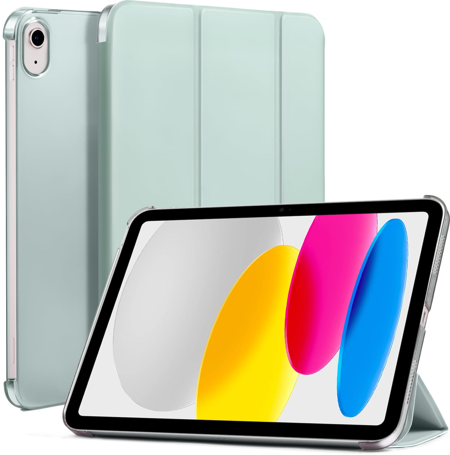 iPad 11th Gen (10th Compatible) Slim Stand Cover with Clear Hard Back, Touch ID#Color_Celadon Green