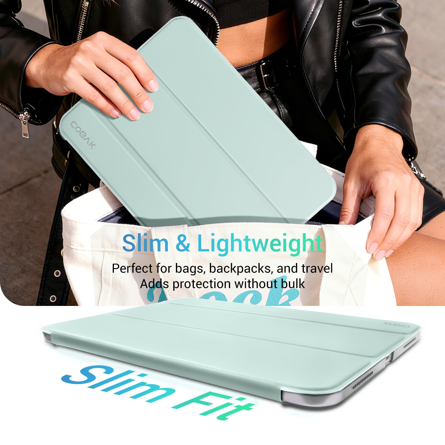 iPad 11th Gen (10th Compatible) Slim Stand Cover with Clear Hard Back, Touch ID#Color_Celadon Green