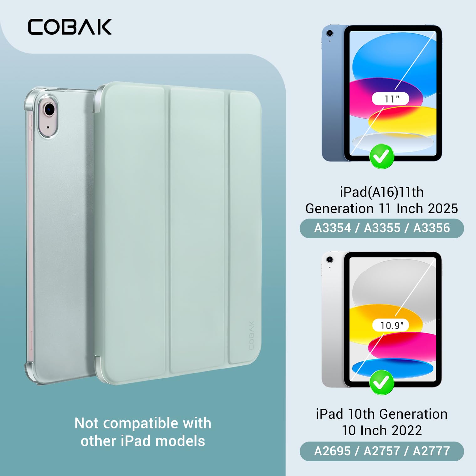 iPad 11th Gen (10th Compatible) Slim Stand Cover with Clear Hard Back, Touch ID#Color_Celadon Green