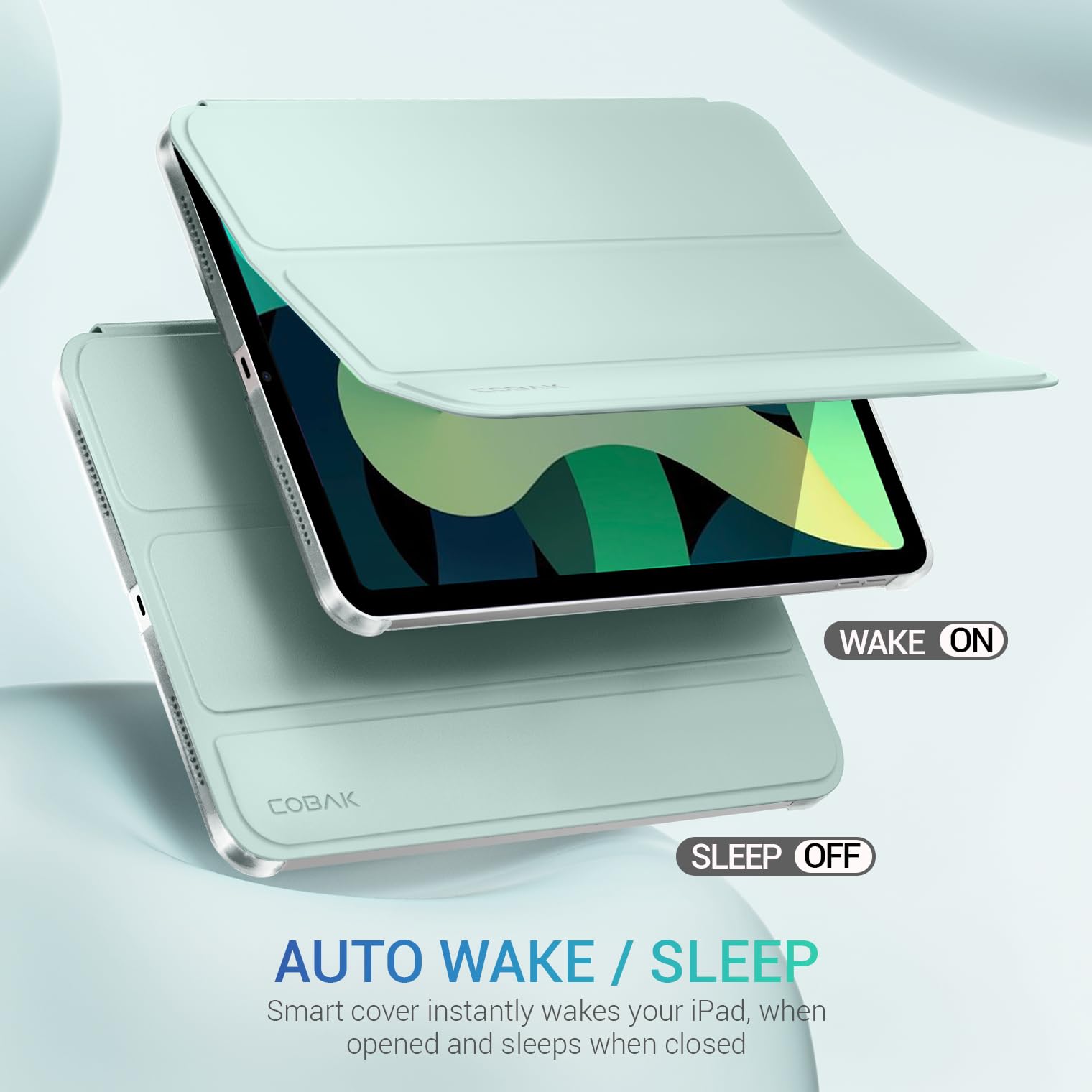 iPad 11th Gen (10th Compatible) Slim Stand Cover with Clear Hard Back, Touch ID#Color_Celadon Green