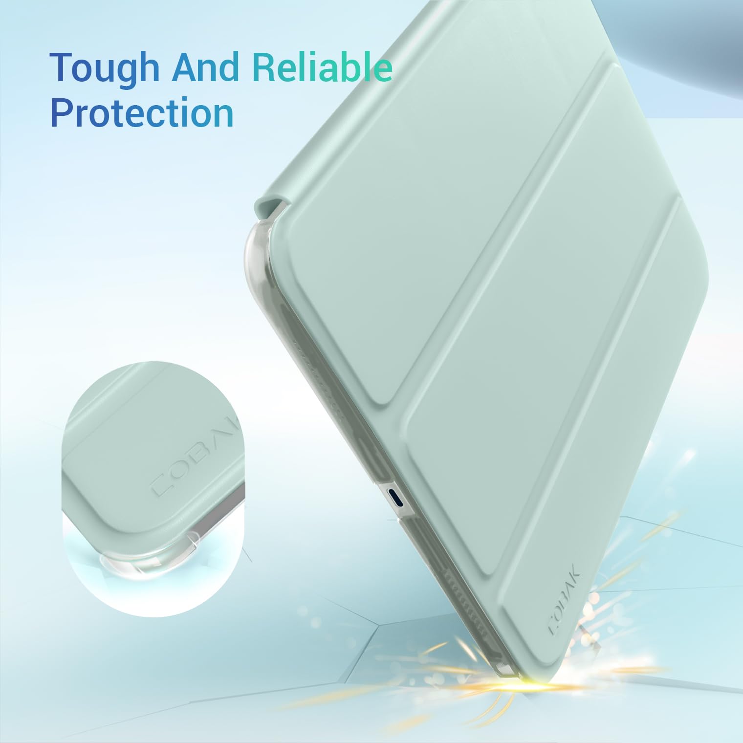 iPad 11th Gen (10th Compatible) Slim Stand Cover with Clear Hard Back, Touch ID#Color_Celadon Green