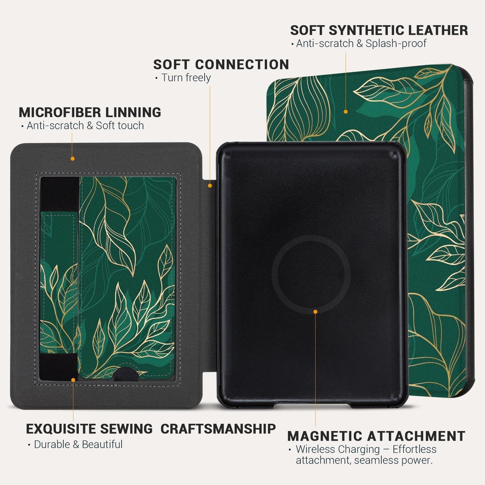 Dark Green Floral Case With Stand For Kindle Paperwhite 12th Gen 7 inch