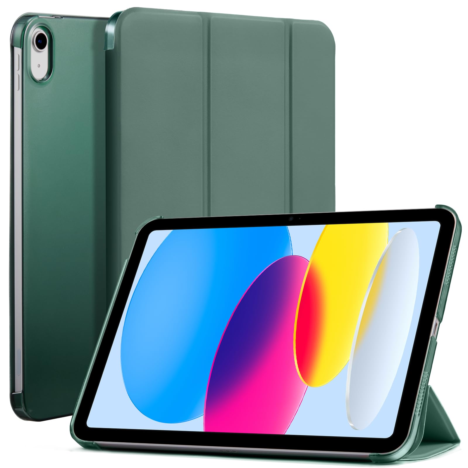 iPad 11th Gen (10th Compatible) Slim Stand Cover with Clear Hard Back, Touch ID#Color_Emerald
