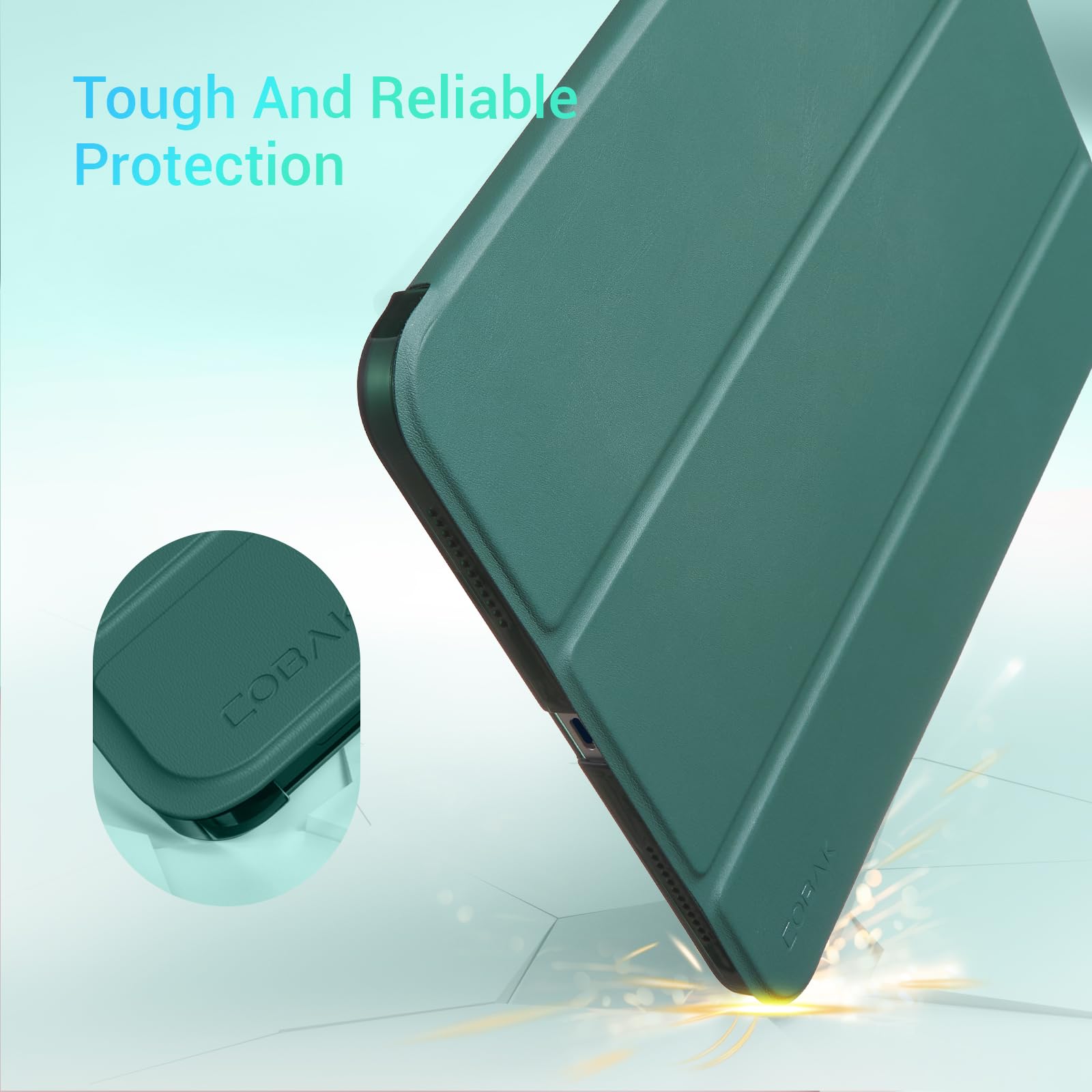 iPad 11th Gen (10th Compatible) Slim Stand Cover with Clear Hard Back, Touch ID#Color_Emerald