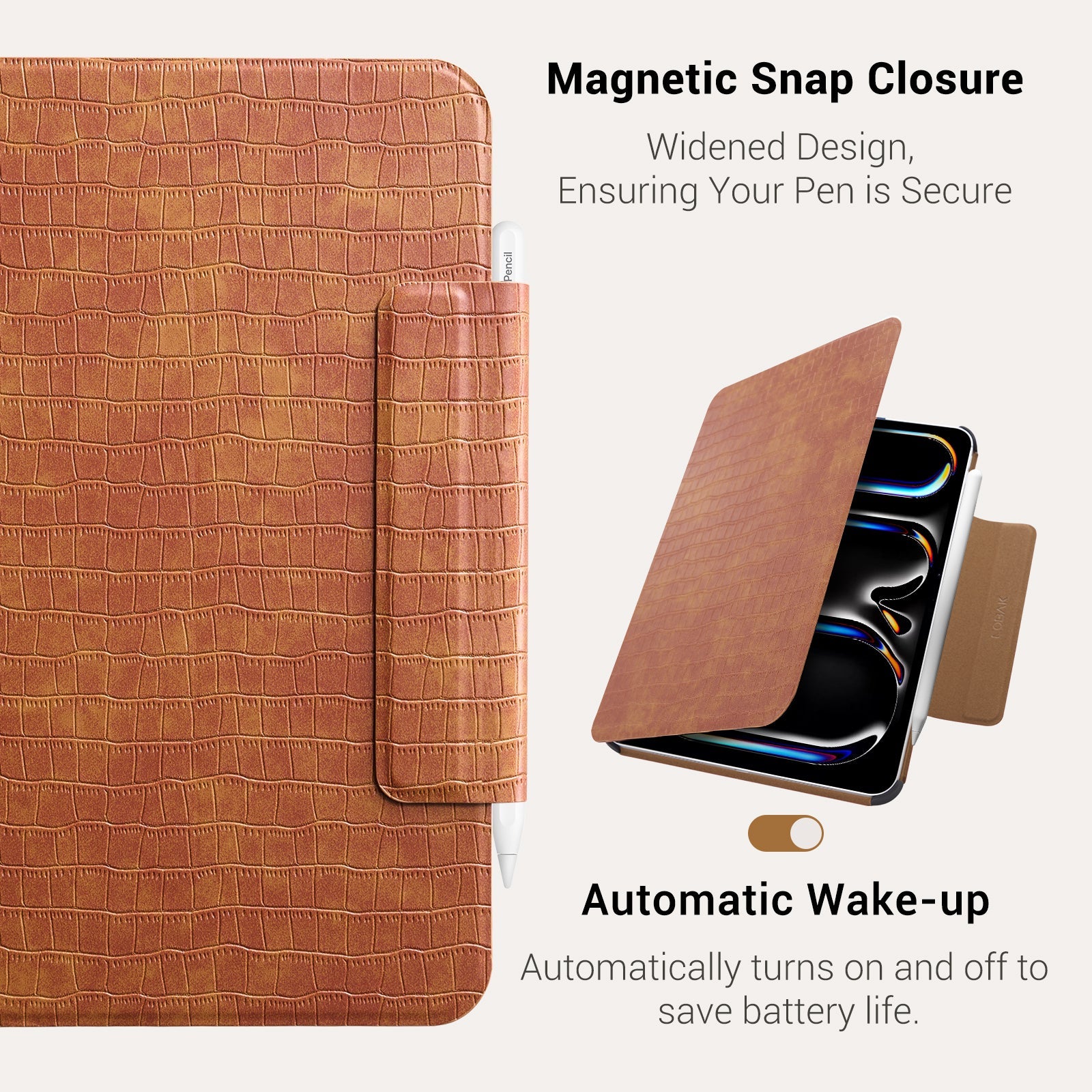 Essentials Croc iPad Pro 19 Magnetic with Stand#Color_Brown
