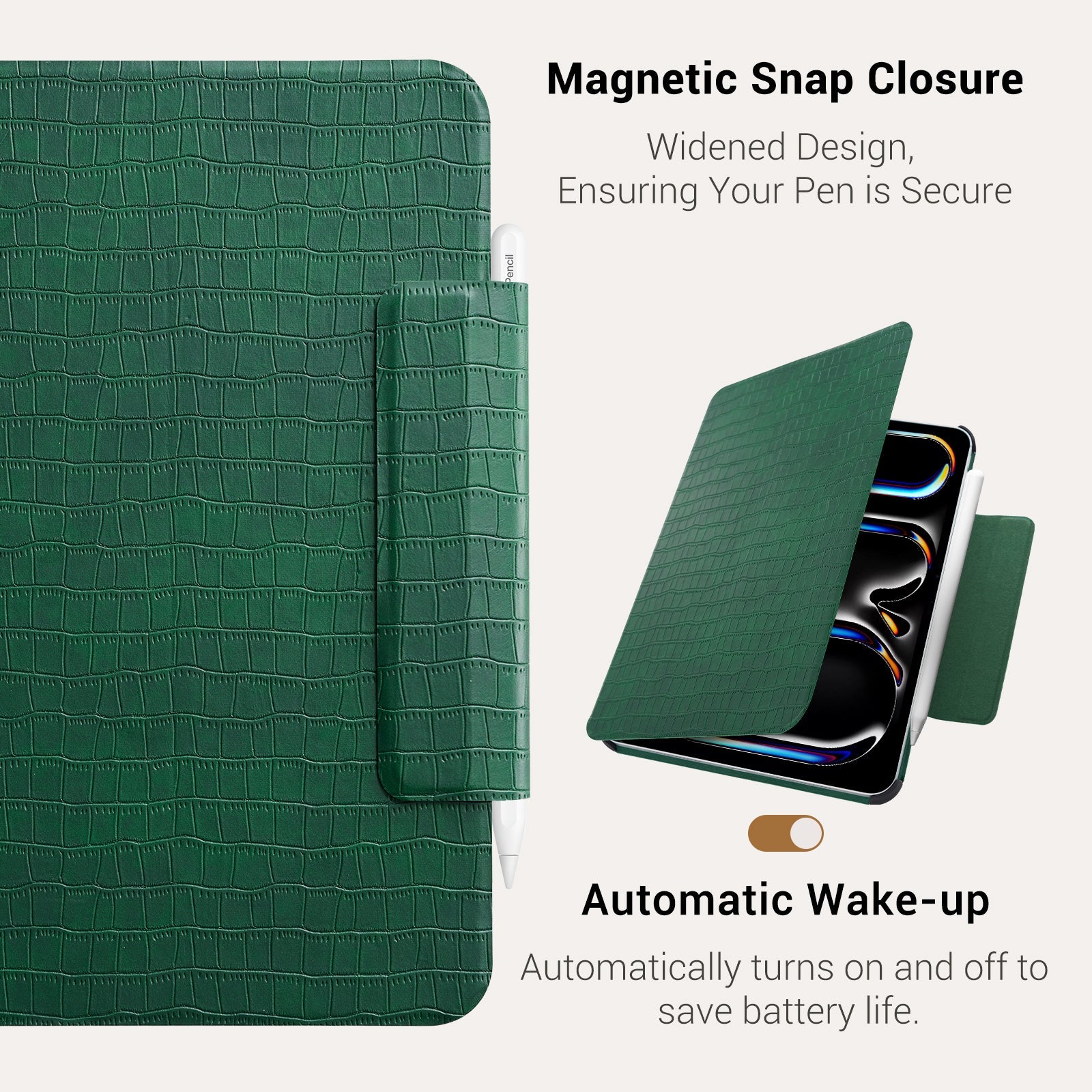 Essentials Croc iPad Pro 17 Magnetic with Stand#Color_Emerald