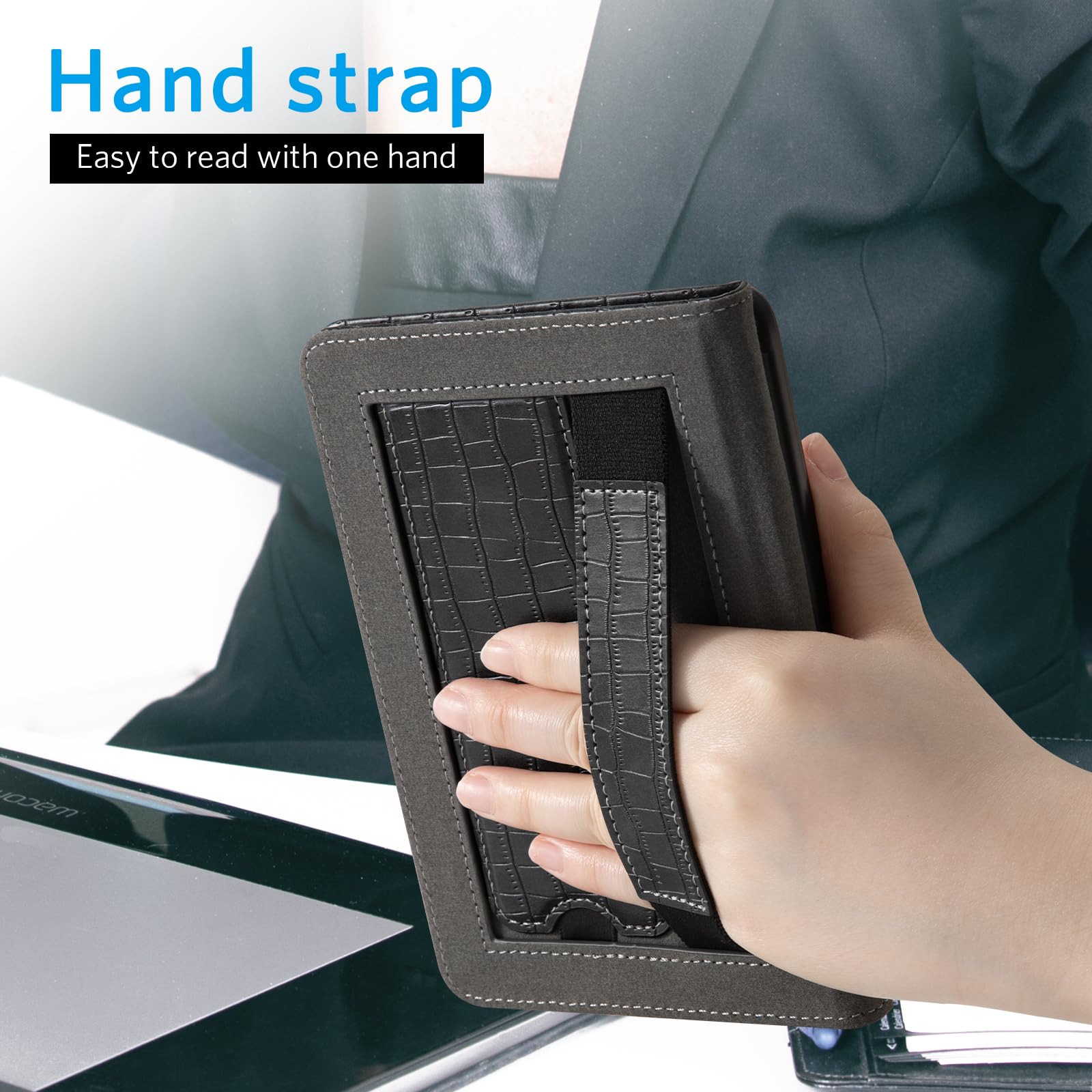 Essentials Croco 6 Inch Kindle Stand#Color_Croco Black