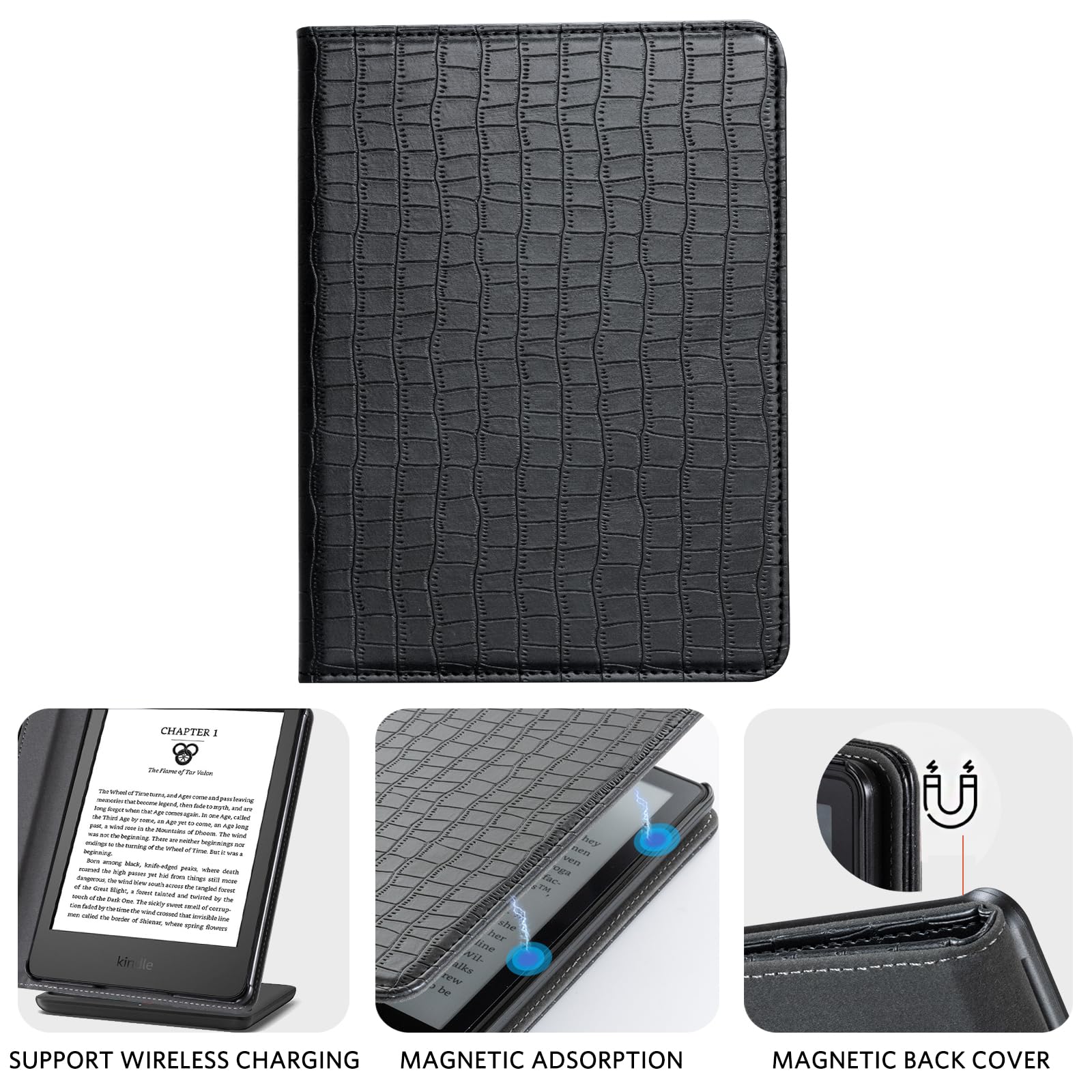 Essentials Croco 6 Inch Kindle Stand#Color_Croco Black