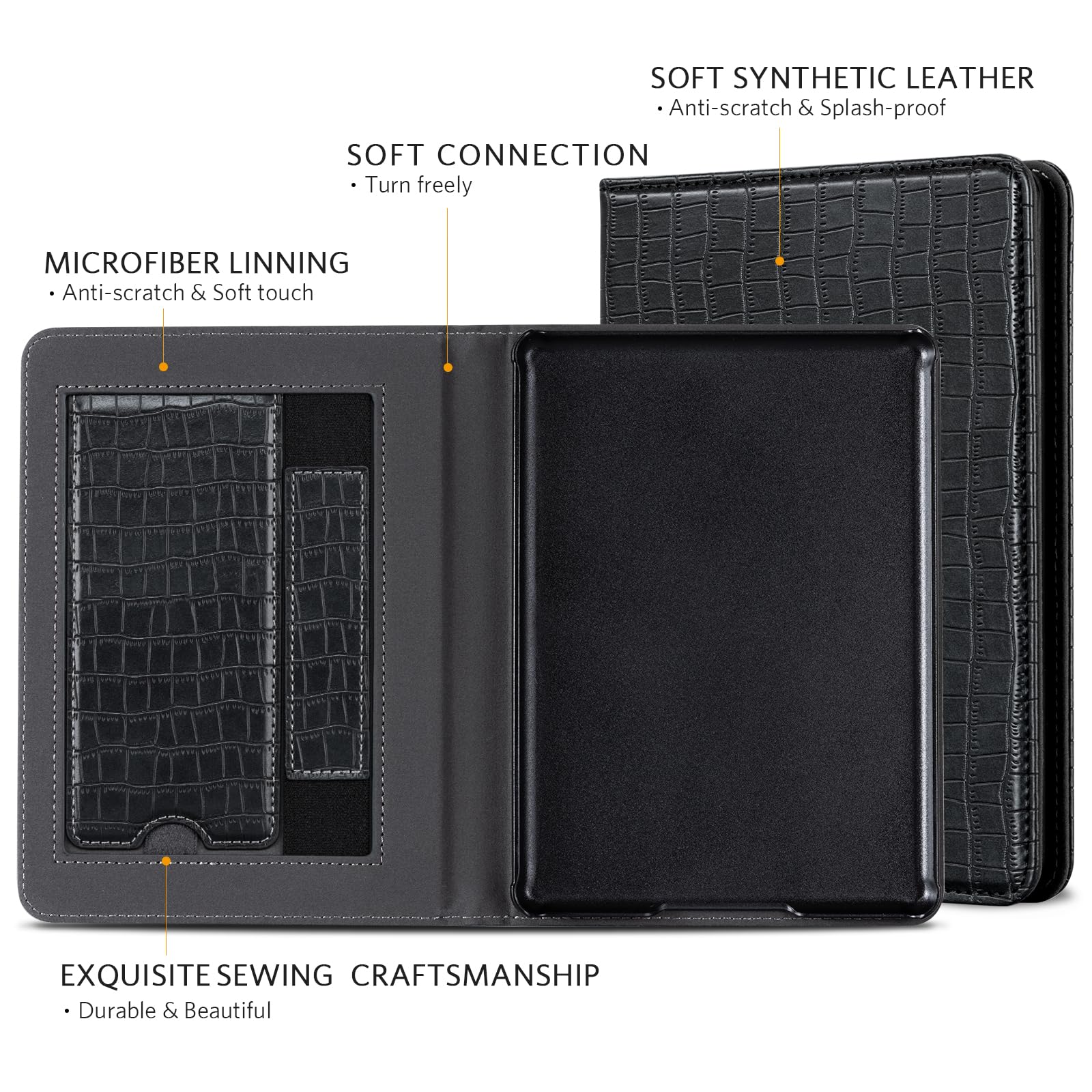 Essentials Croco 6 Inch Kindle Stand#Color_Croco Black