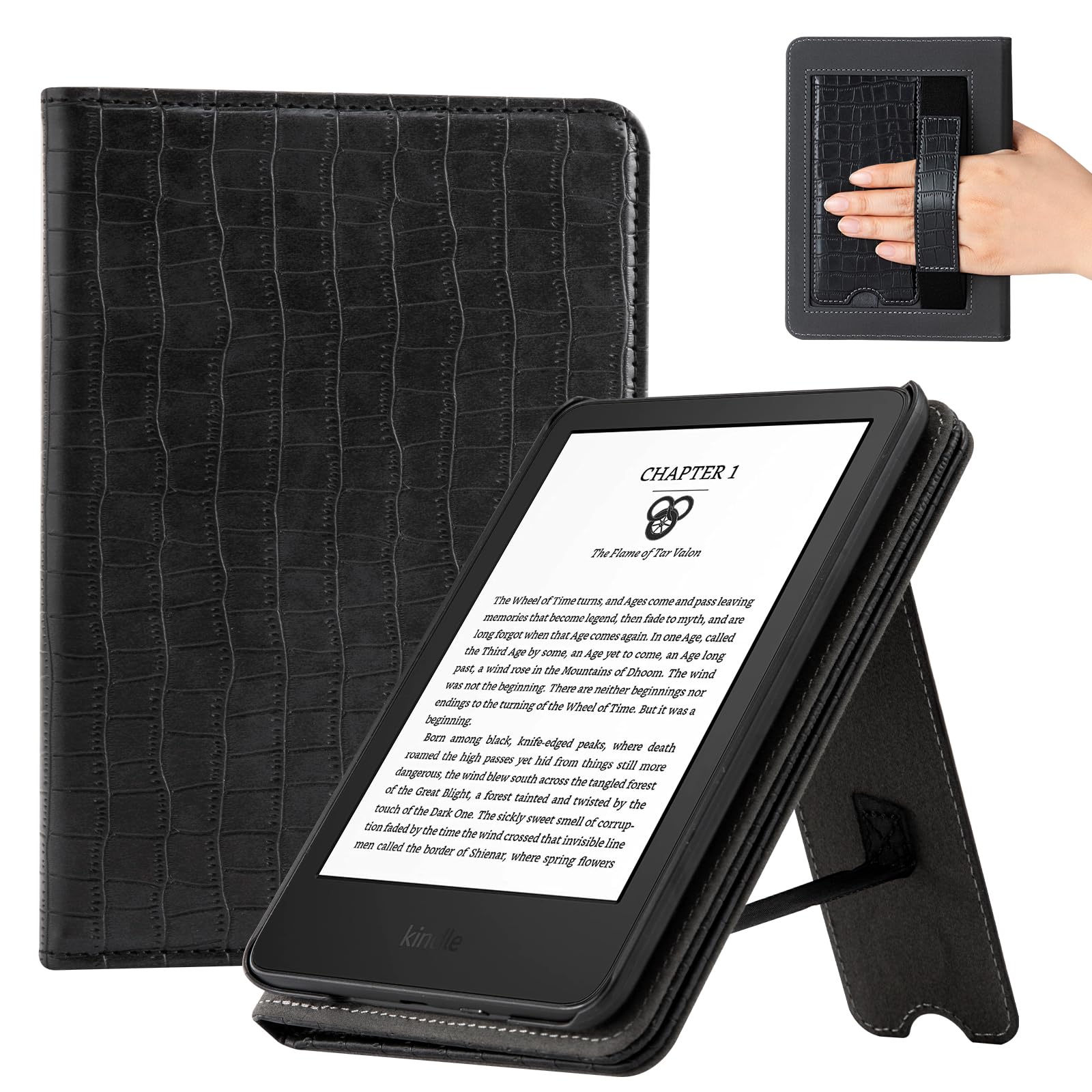 Essentials Croco 6 Inch Kindle Stand#Color_Croco Black