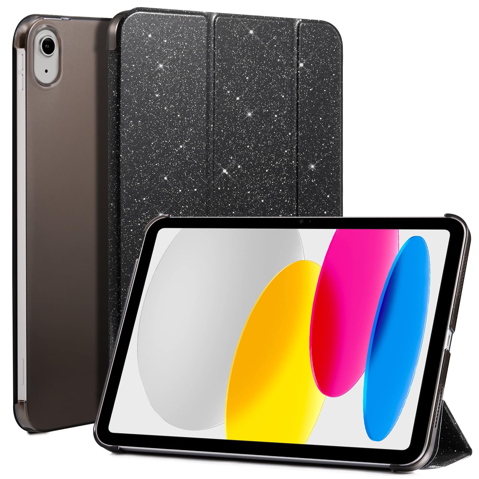 iPad 11th Gen (10th Compatible) Slim Stand Cover with Clear Hard Back, Touch ID#Color_Black Glitter