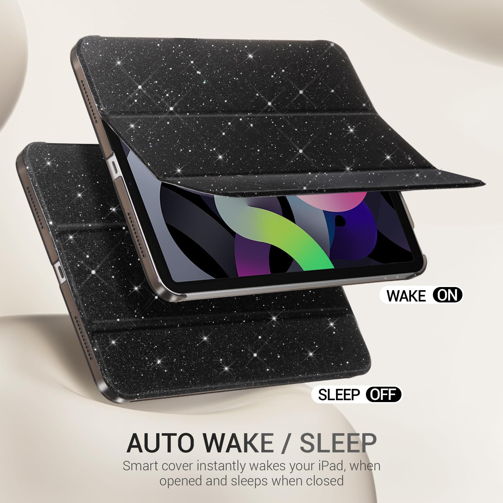 iPad 11th Gen (10th Compatible) Slim Stand Cover with Clear Hard Back, Touch ID#Color_Black Glitter