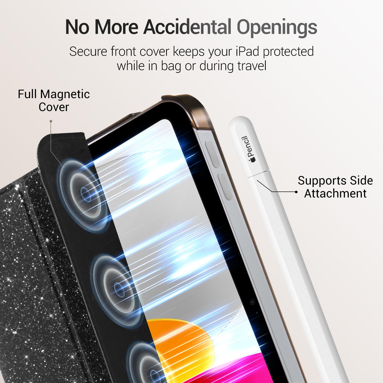 iPad 11th Gen (10th Compatible) Slim Stand Cover with Clear Hard Back, Touch ID#Color_Black Glitter