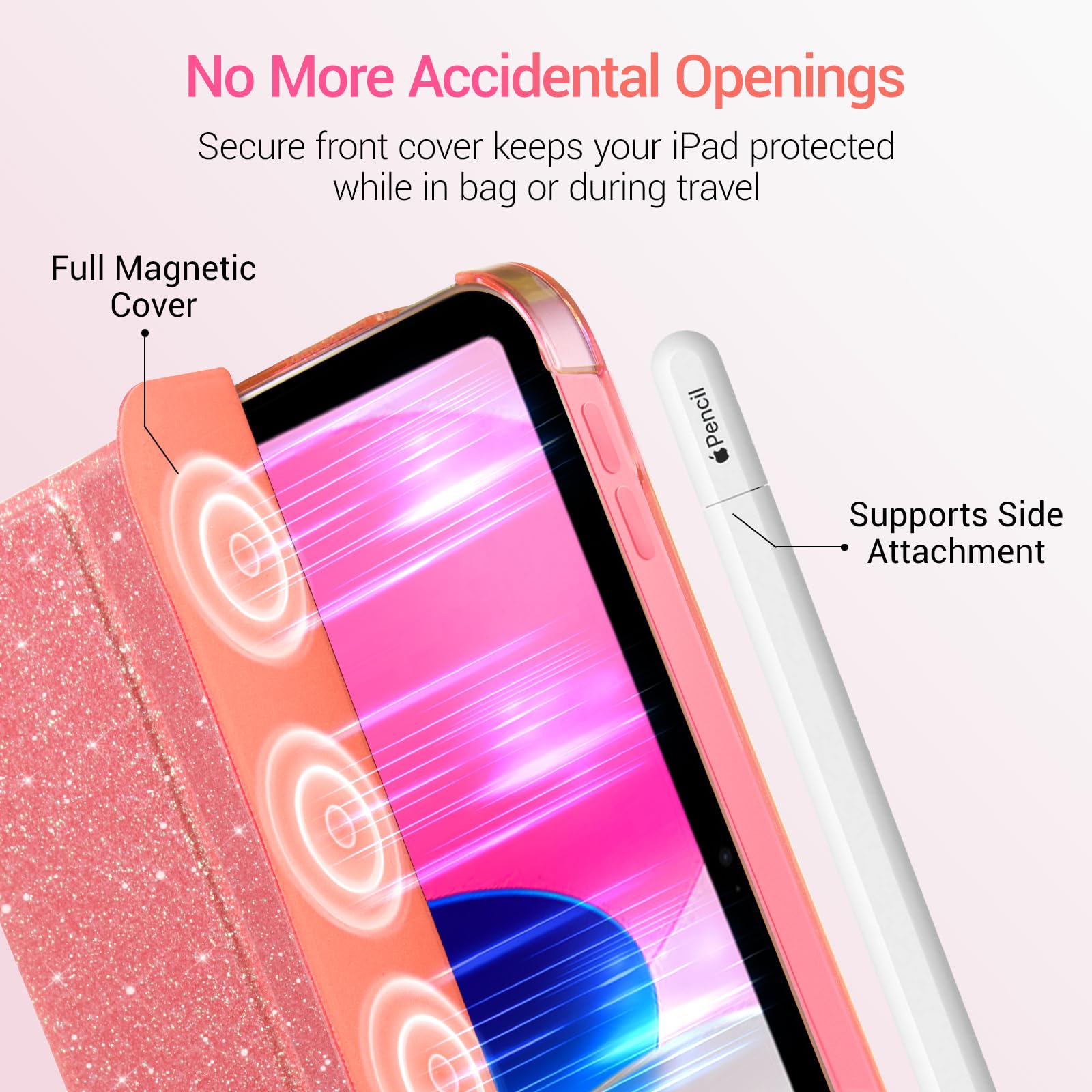 iPad 11th Gen (10th Compatible) Slim Stand Cover with Clear Hard Back, Touch ID#Color_Rose Gold Glitter