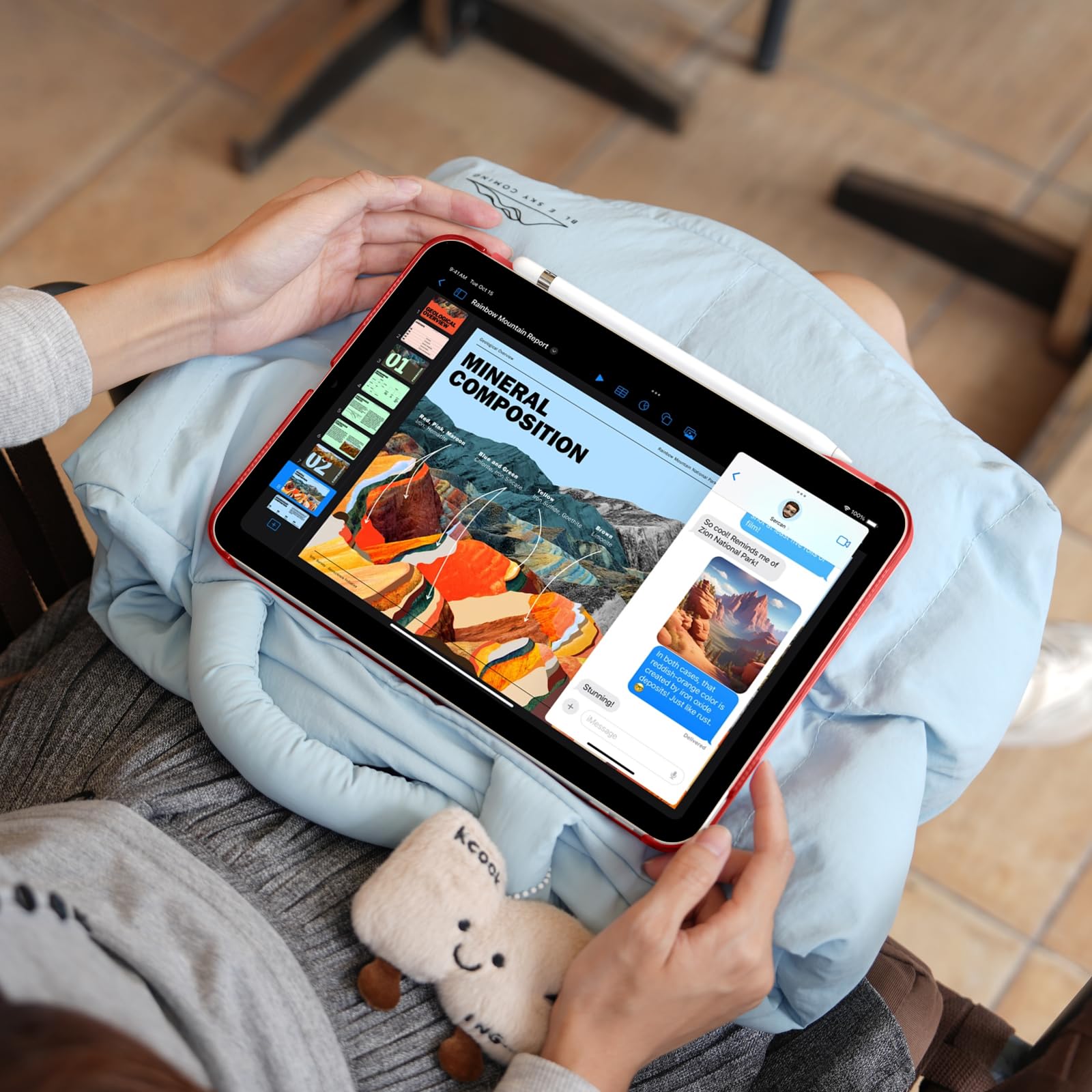 iPad 11th Gen (10th Compatible) Slim Stand Cover with Clear Hard Back, Touch ID#Color_Rose Gold Glitter