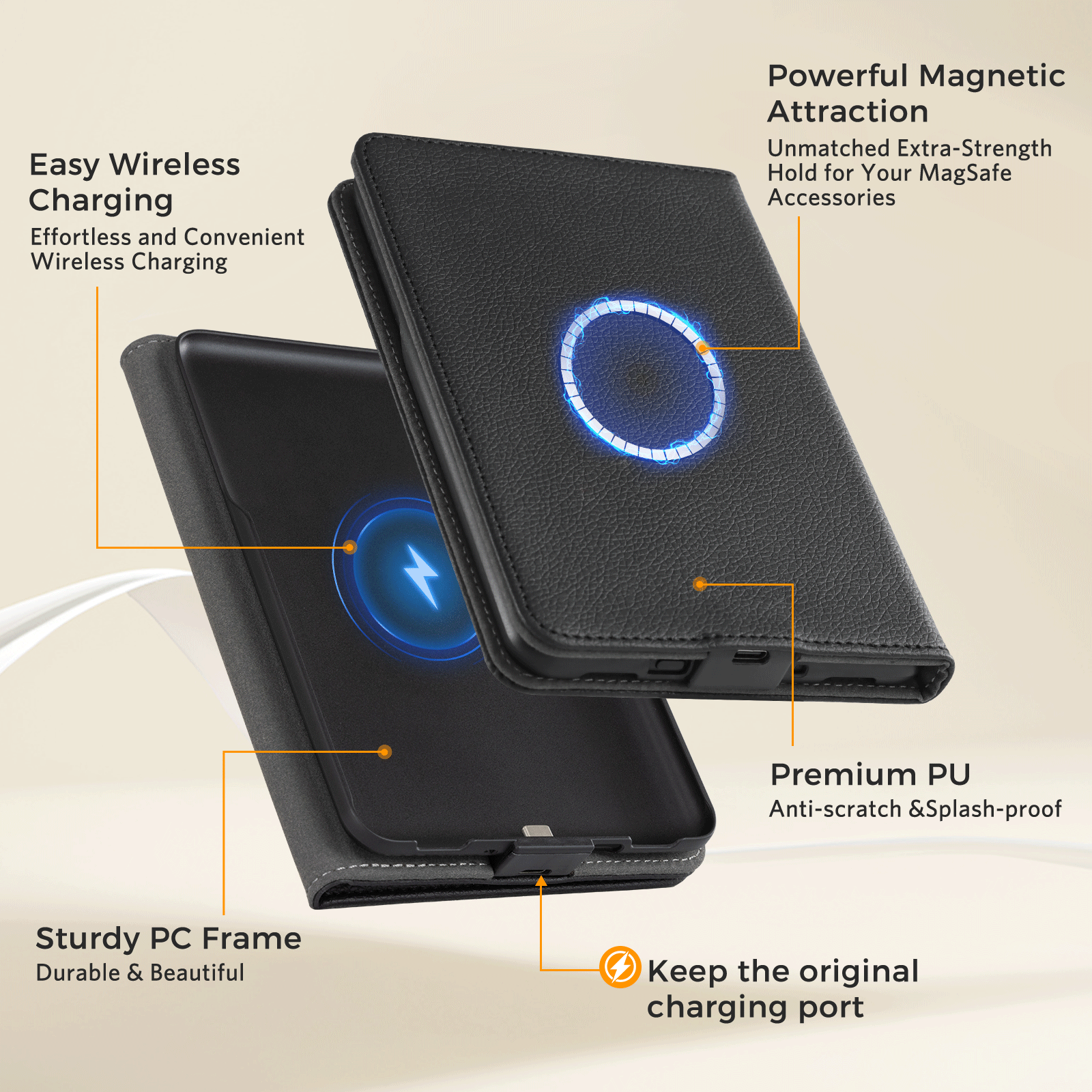 Kindle (2022/2024 6 Inch) Wireless Charging Case#Color_Lychee Black