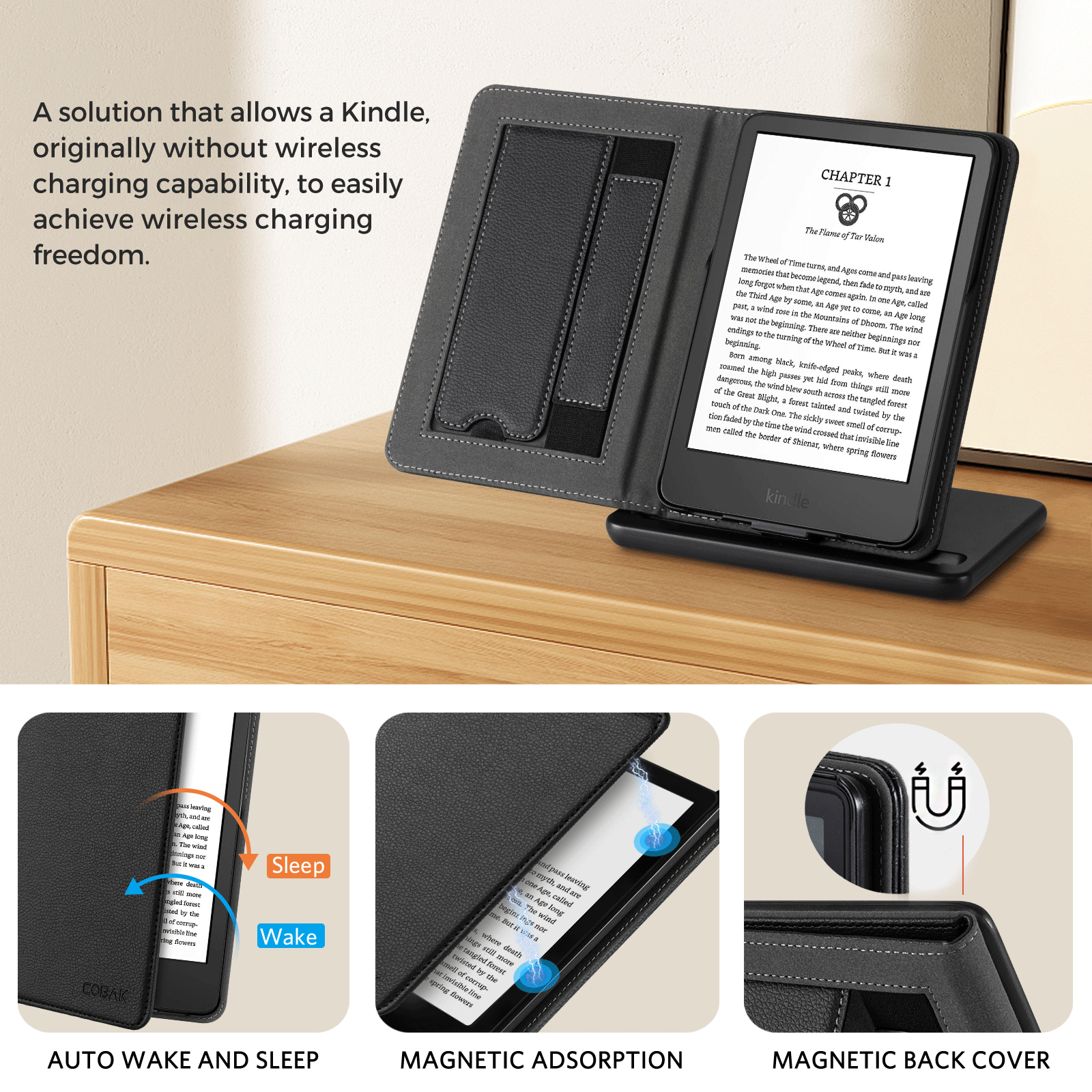 Kindle (2022/2024 6 Inch) Wireless Charging Case#Color_Lychee Black