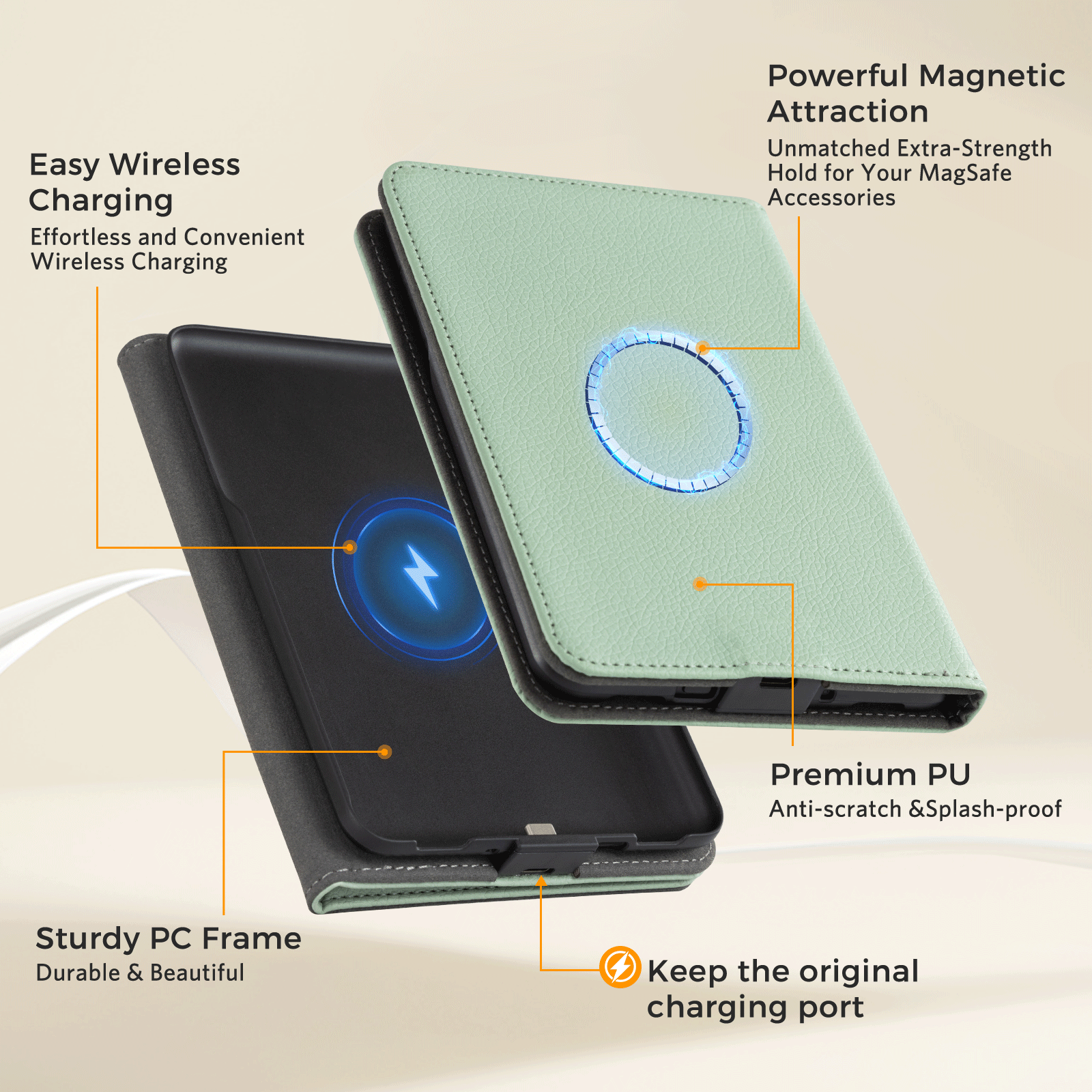 Kindle (2022/2024 6 Inch) Wireless Charging Case#Color_Sage Green