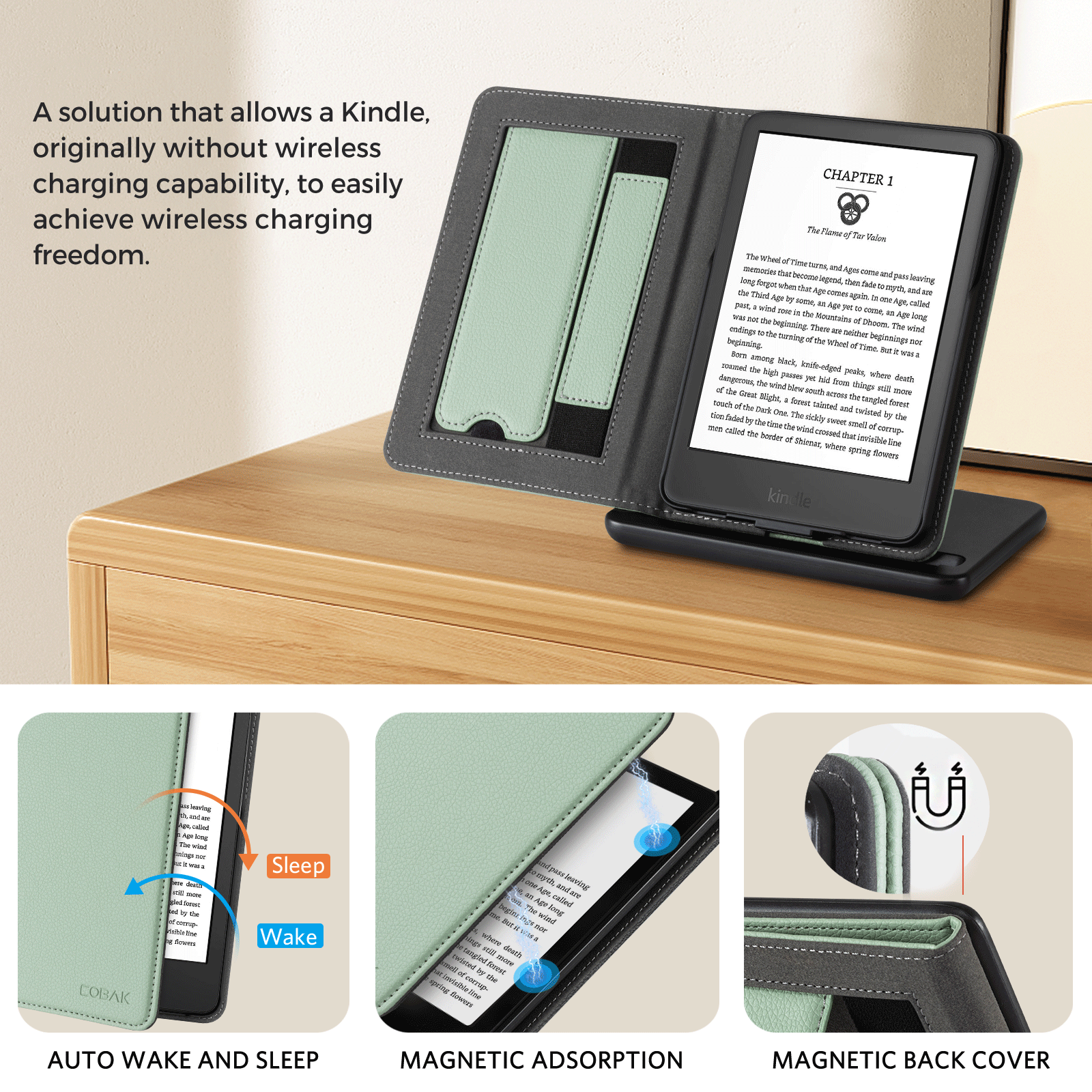 Kindle (2022/2024 6 Inch) Wireless Charging Case#Color_Sage Green