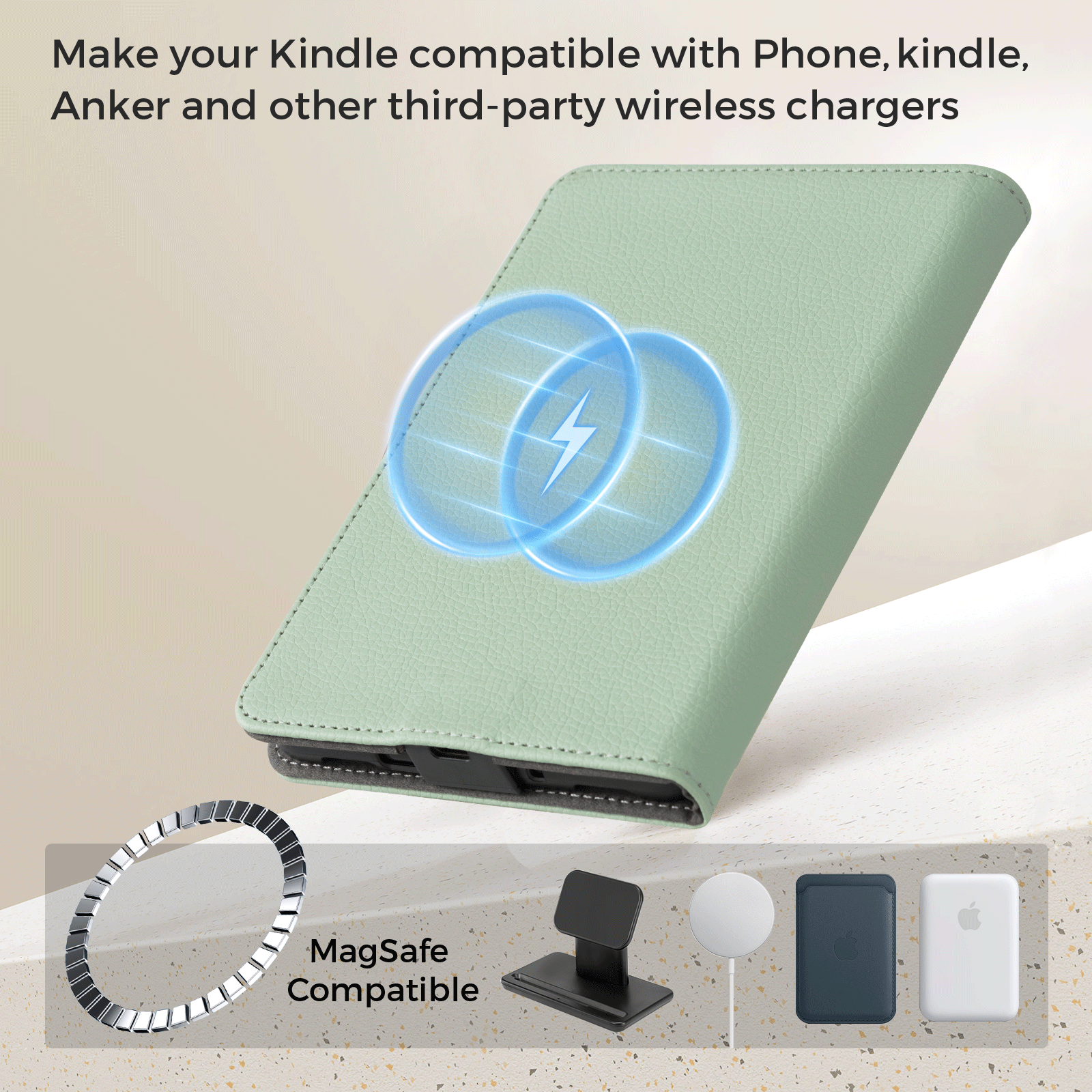 Kindle (2022/2024 6 Inch) Wireless Charging Case#Color_Sage Green