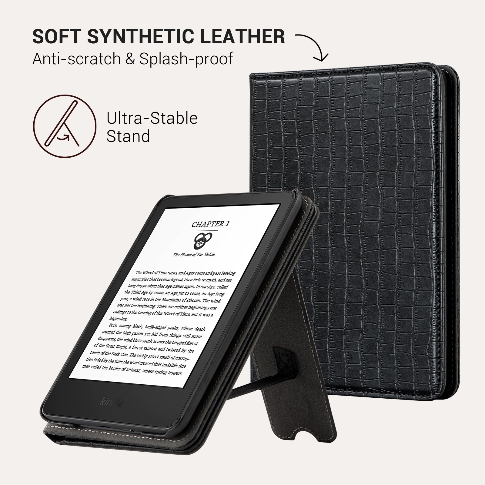 Kindle Basic (2022/2024 6 INCH) Case With Stand#Color_Croco Black
