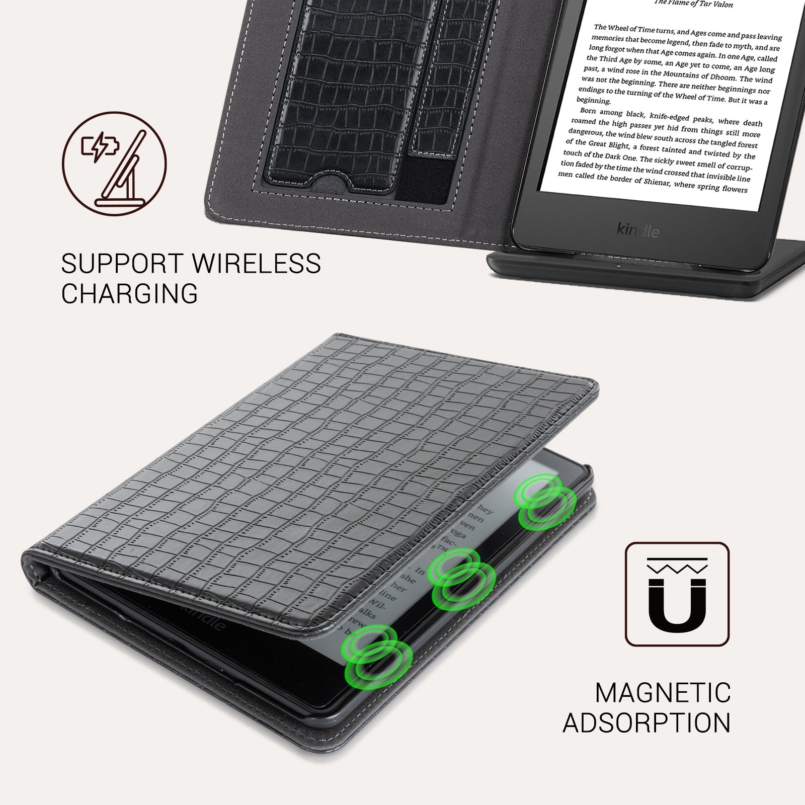 Kindle Basic (2022/2024 6 INCH) Case With Stand#Color_Croco Black