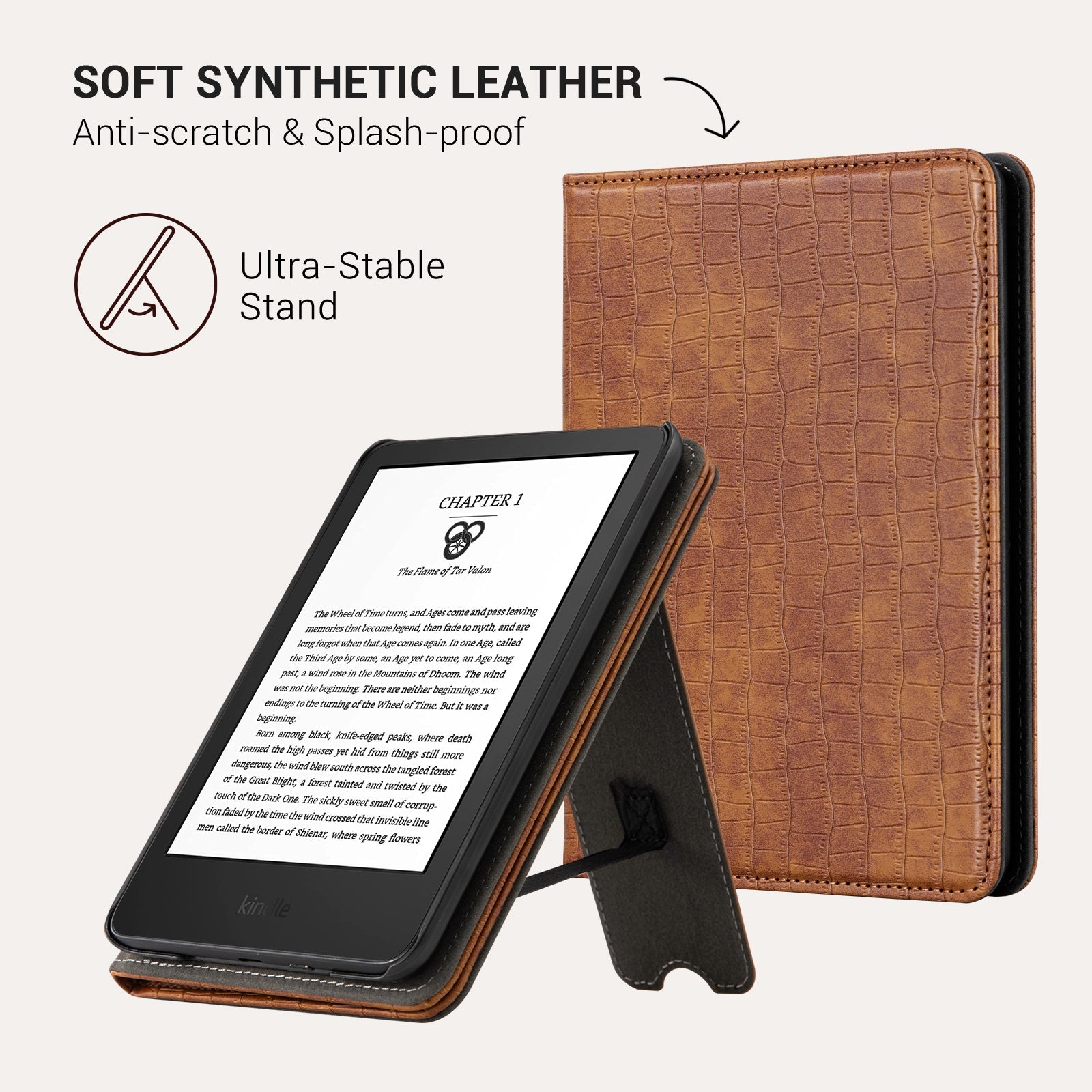 Kindle Basic (2022/2024 6 INCH) Case With Stand#Color_Croco Brown