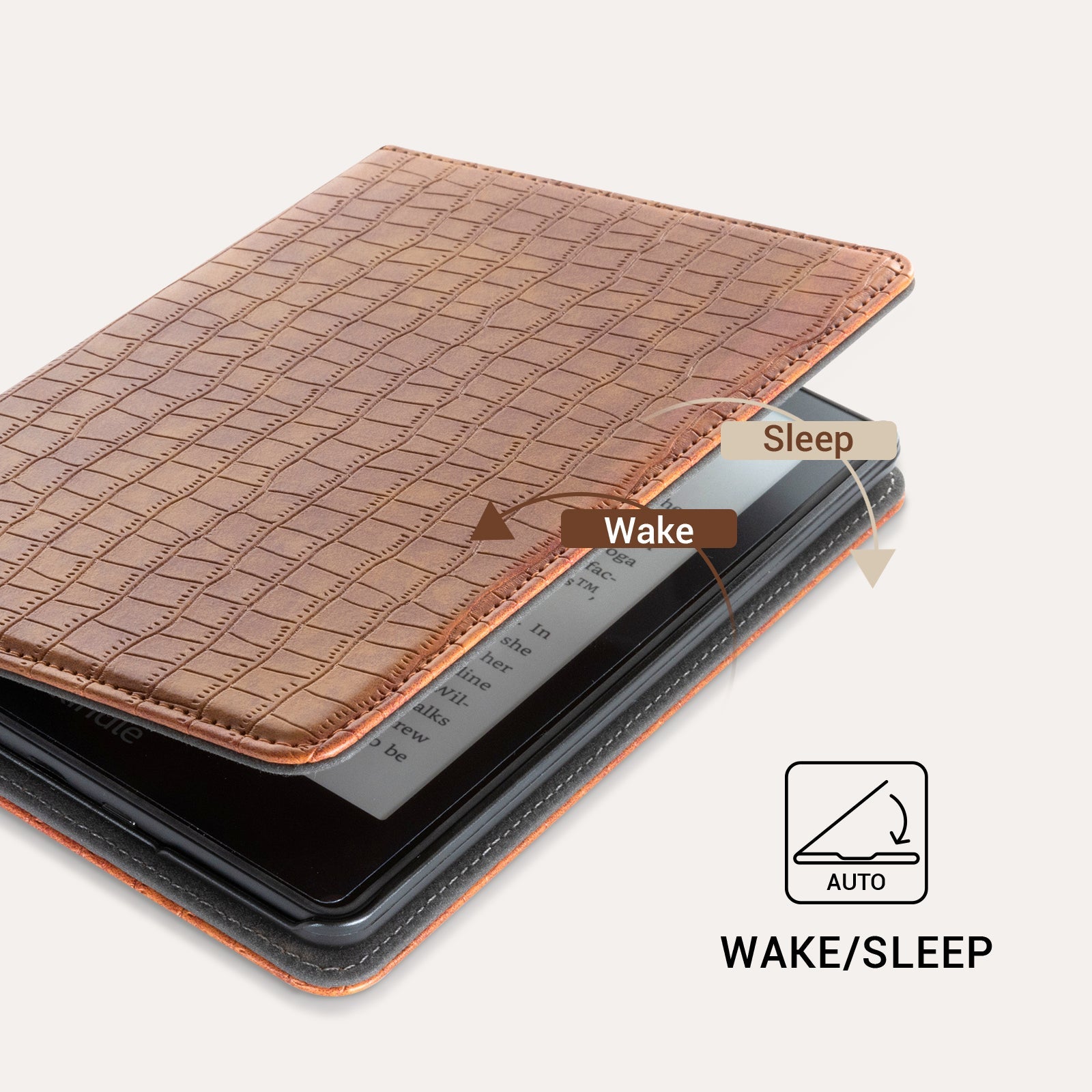 Kindle Basic (2022/2024 6 INCH) Case With Stand#Color_Croco Brown