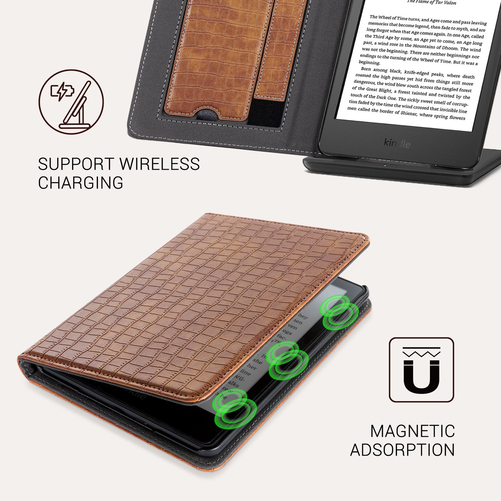 Kindle Basic (2022/2024 6 INCH) Case With Stand#Color_Croco Brown