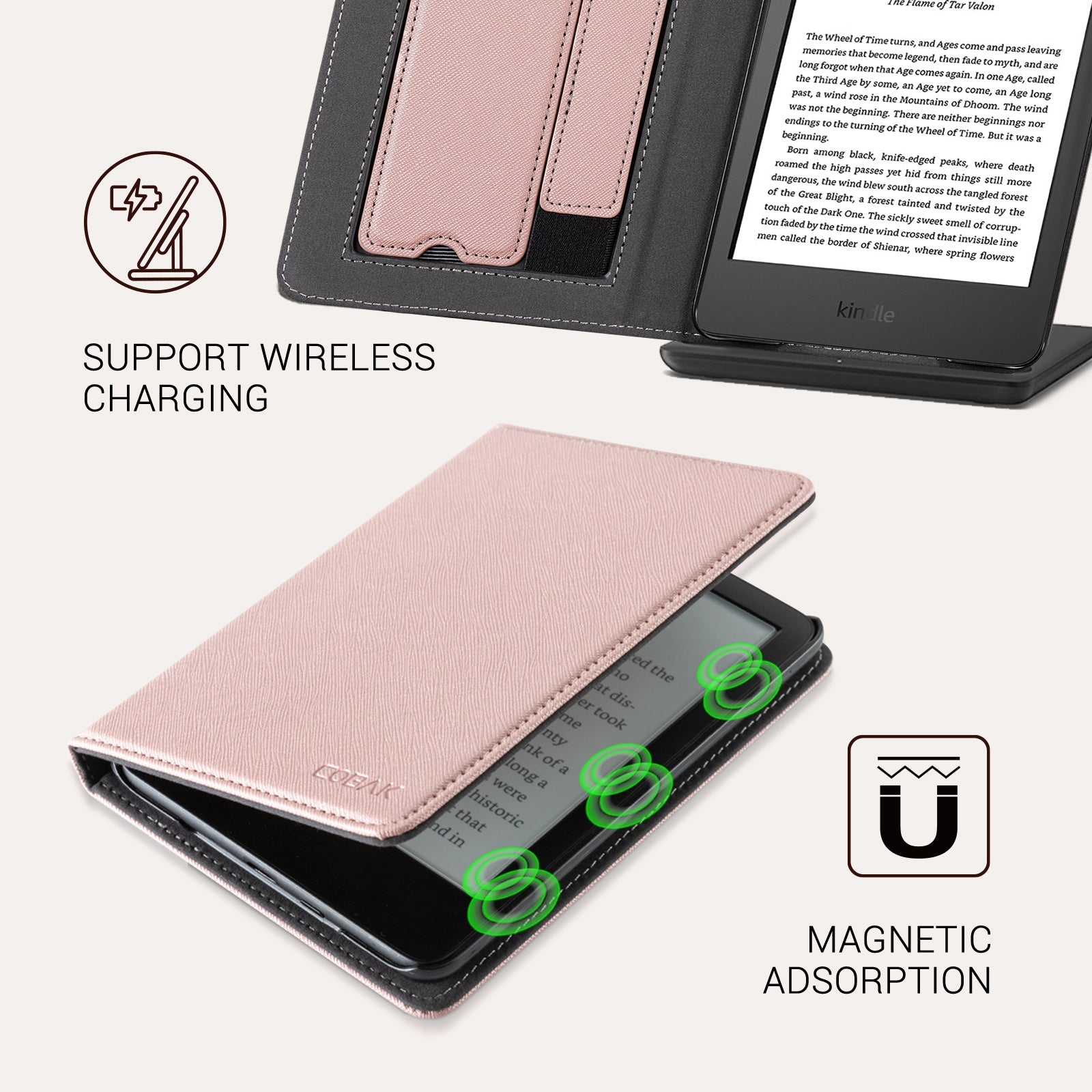 Kindle Basic (2022/2024 6 INCH) Case With Stand#Color_Cross Texture Rose Gold