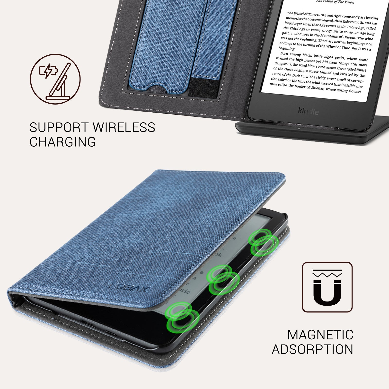 Kindle Basic (2022/2024 6 INCH) Case With Stand#Color_Fabric Blue