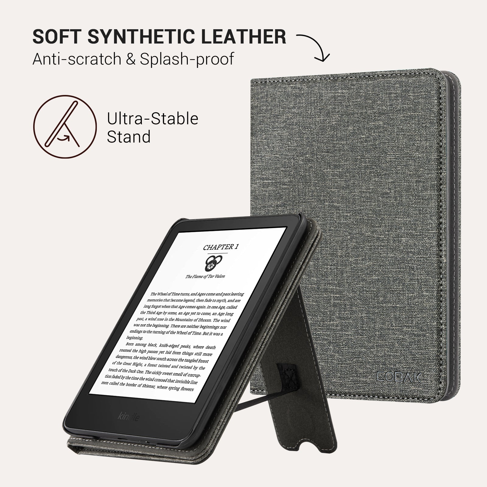 Kindle Basic (2022/2024 6 INCH) Case With Stand#Color_Fabric Gray