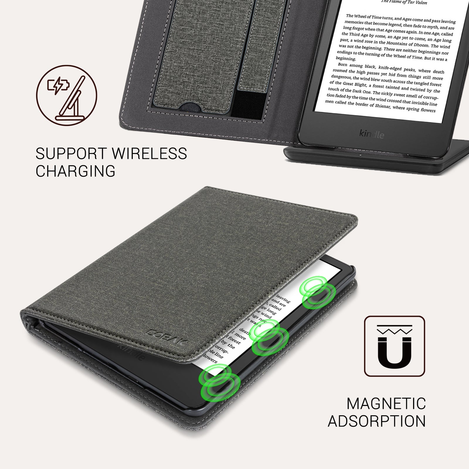 Kindle Basic (2022/2024 6 INCH) Case With Stand#Color_Fabric Gray