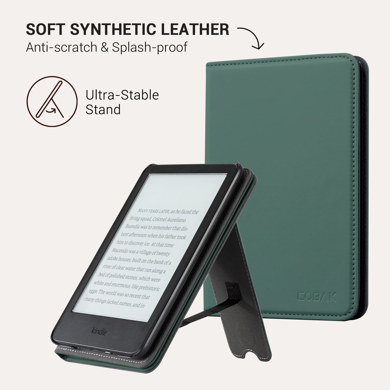 Kindle Basic (2022/2024 6 INCH) Case With Stand#Color_Ink Green