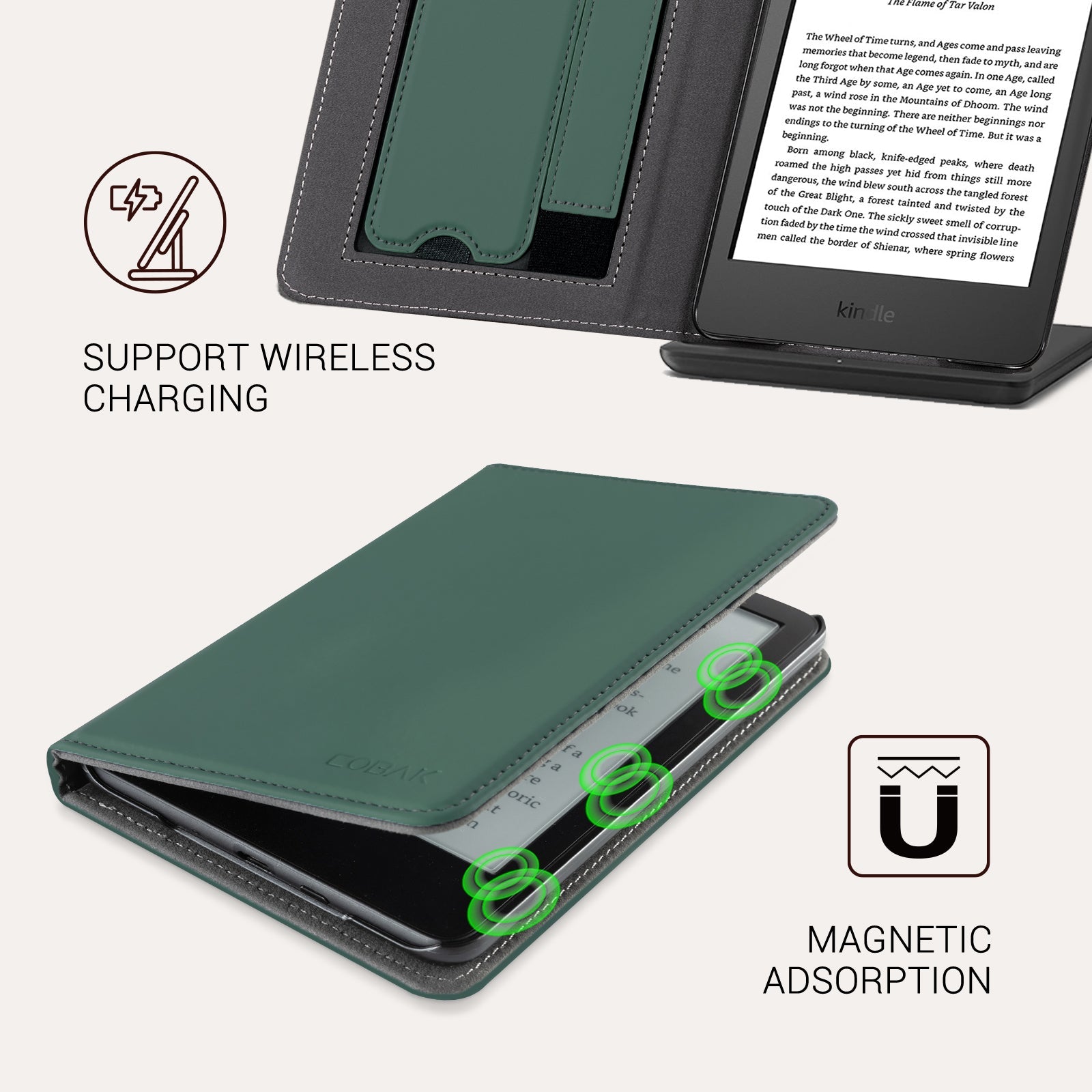 Kindle Basic (2022/2024 6 INCH) Case With Stand#Color_Ink Green