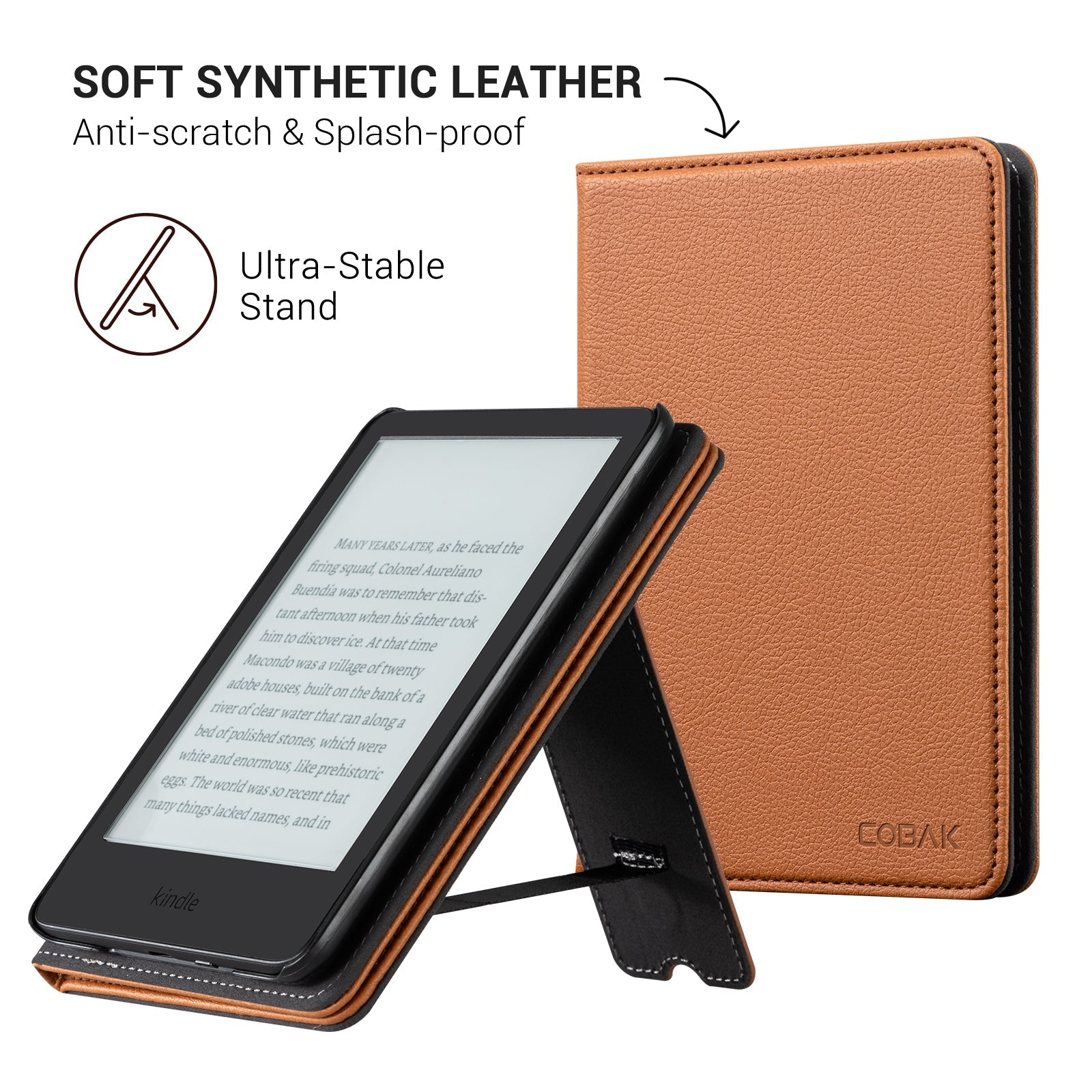 Kindle Basic (2022/2024 6 INCH) Case With Stand#Color_Lychee Texture Brown