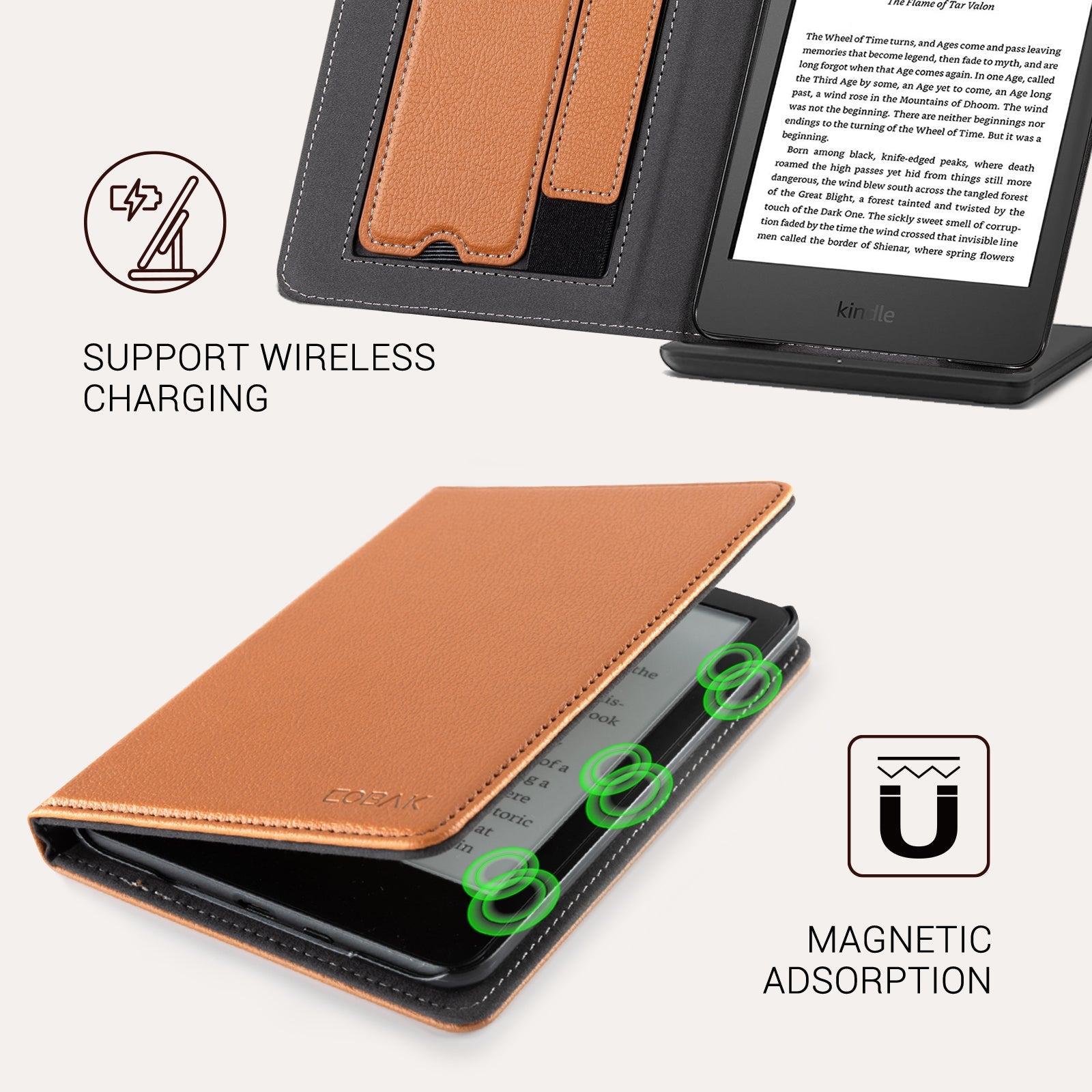 Kindle Basic (2022/2024 6 INCH) Case With Stand#Color_Lychee Texture Brown