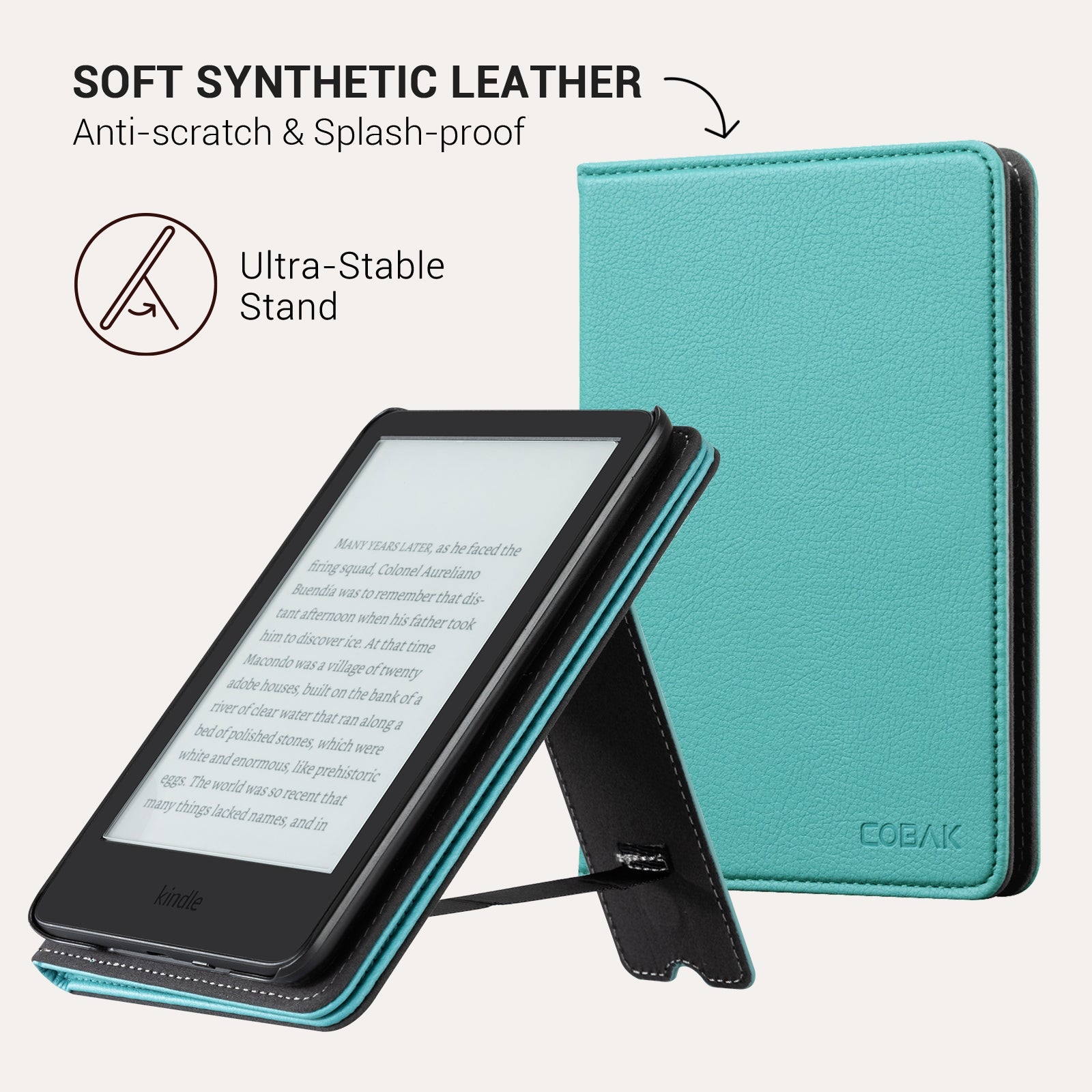 Kindle Basic (2022/2024 6 INCH) Case With Stand#Color_Lychee Texture Green