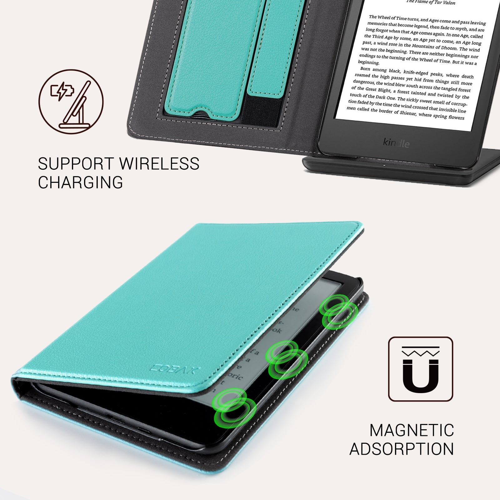 Kindle Basic (2022/2024 6 INCH) Case With Stand#Color_Lychee Texture Green