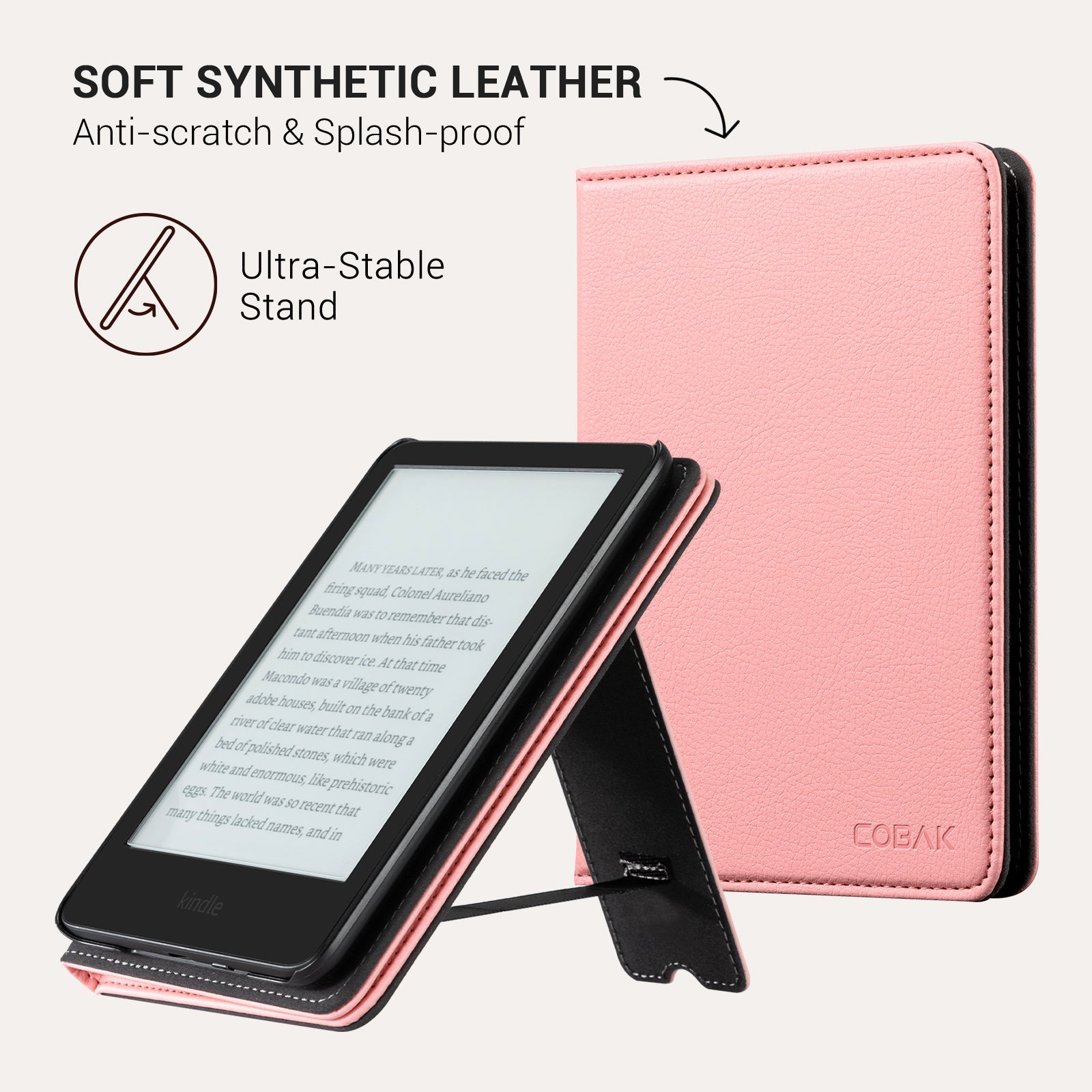 Kindle Basic (2022/2024 6 INCH) Case With Stand#Color_Lychee Texture Pink