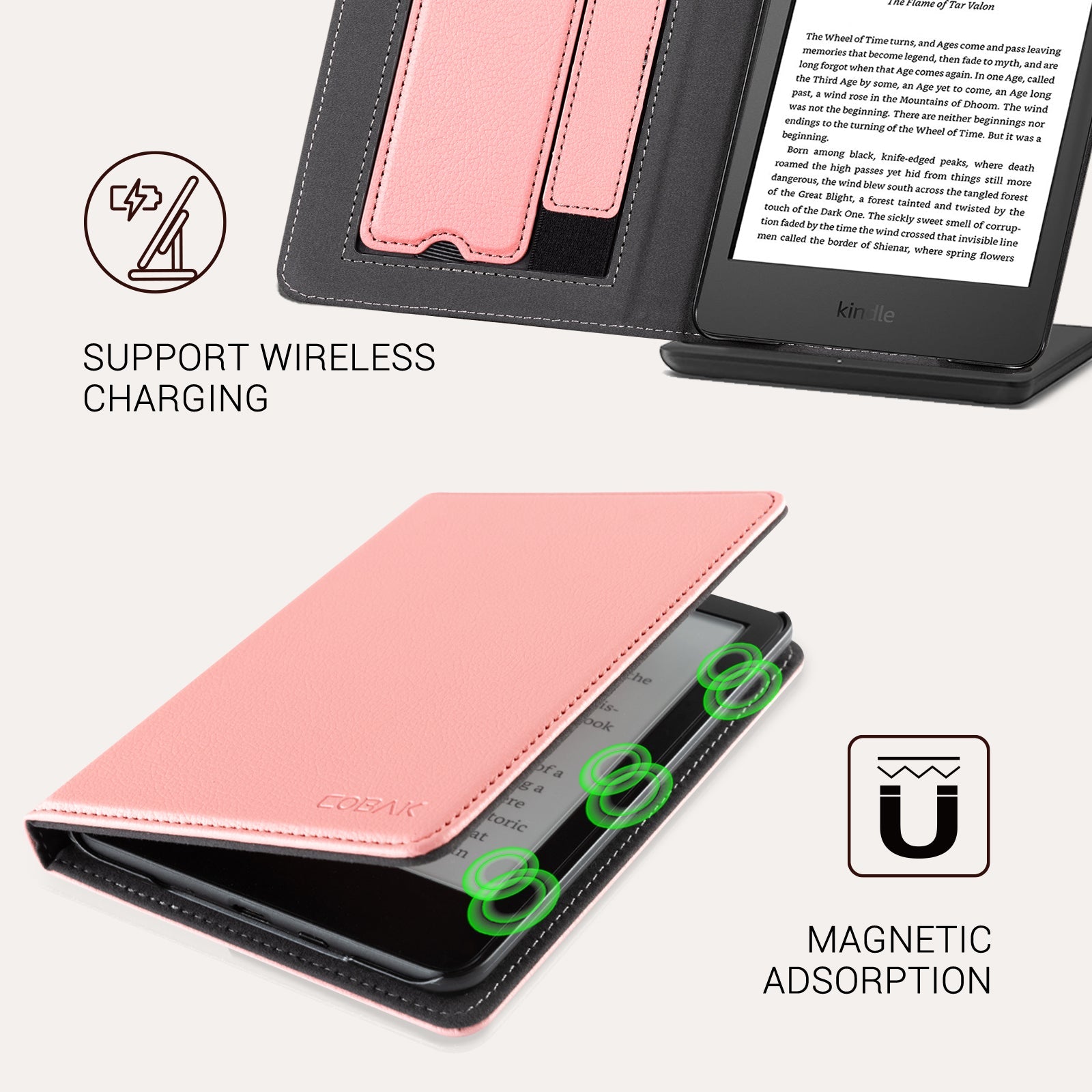 Kindle Basic (2022/2024 6 INCH) Case With Stand#Color_Lychee Texture Pink