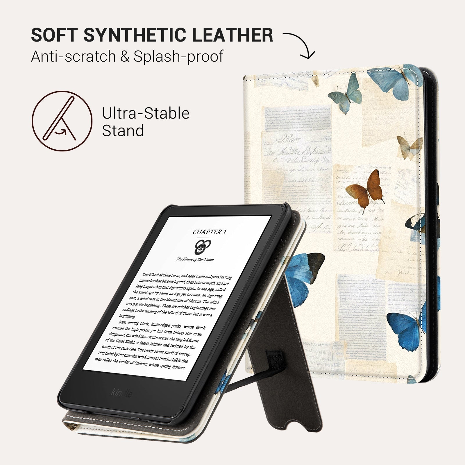 Eden Beige Butterfly Kindle Basic 6 Inch Case With Stand