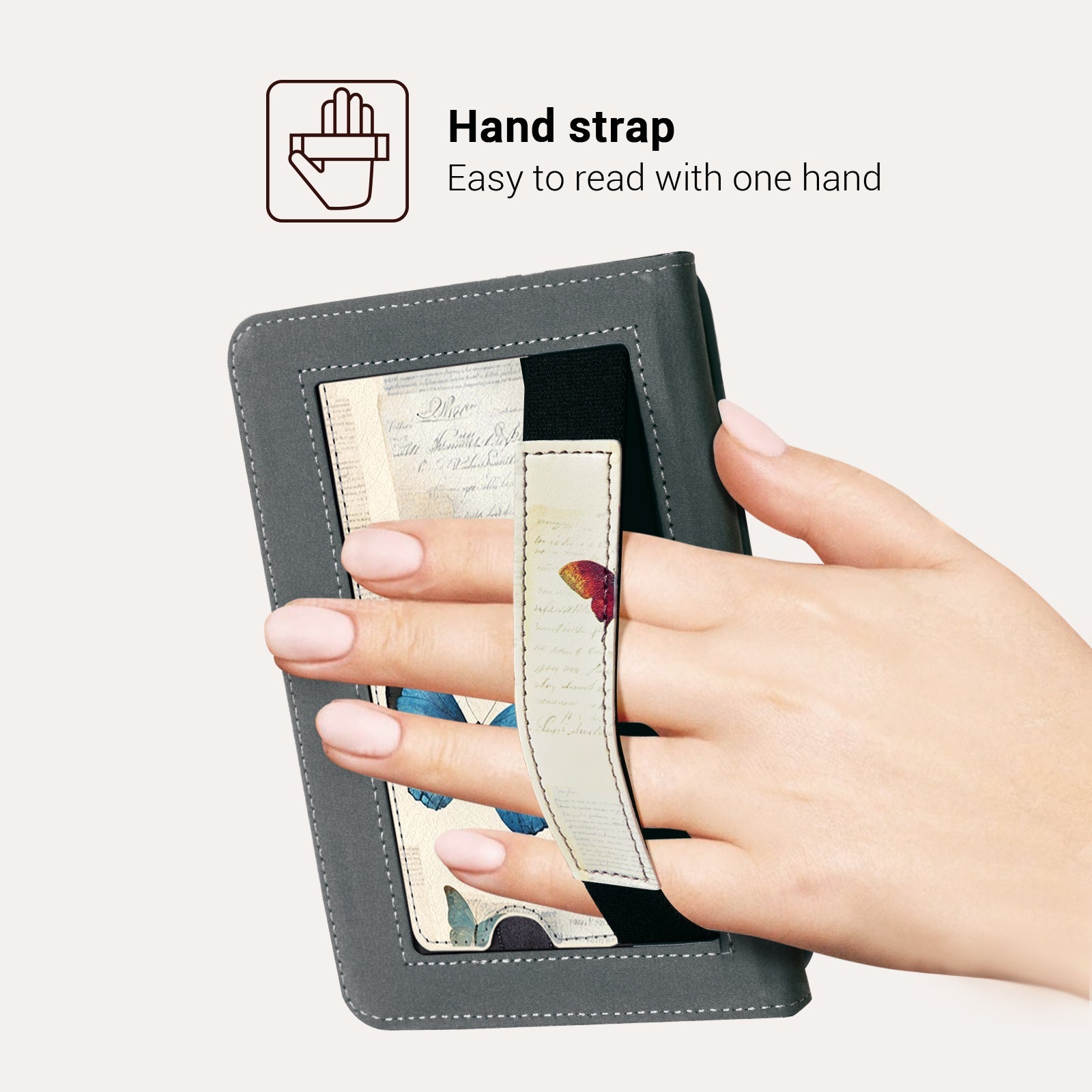 Eden Beige Butterfly Kindle Basic 6 Inch Case With Stand