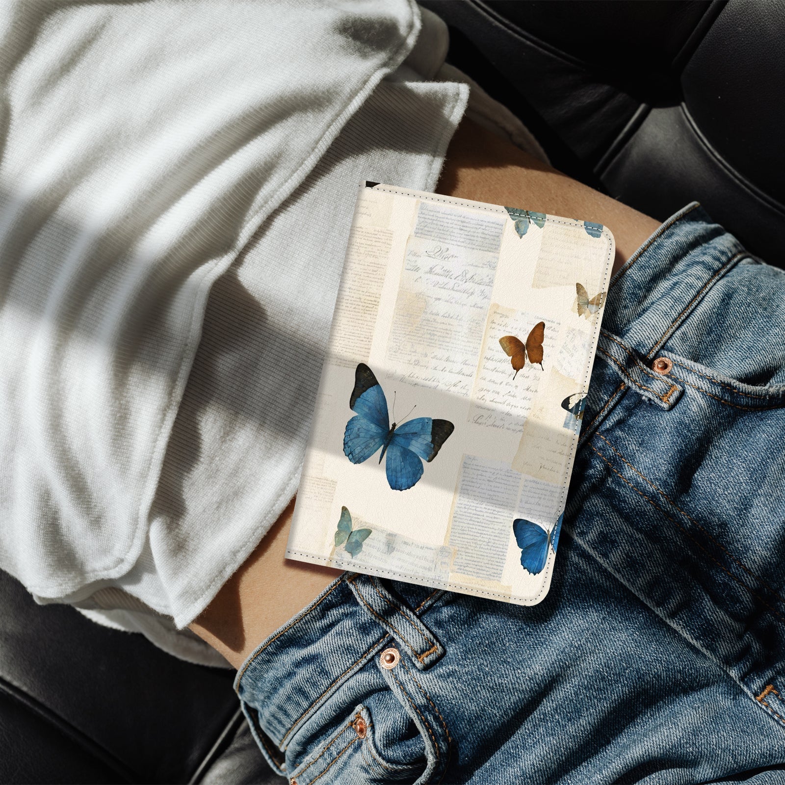Eden Beige Butterfly Kindle Basic 6 Inch Case With Stand