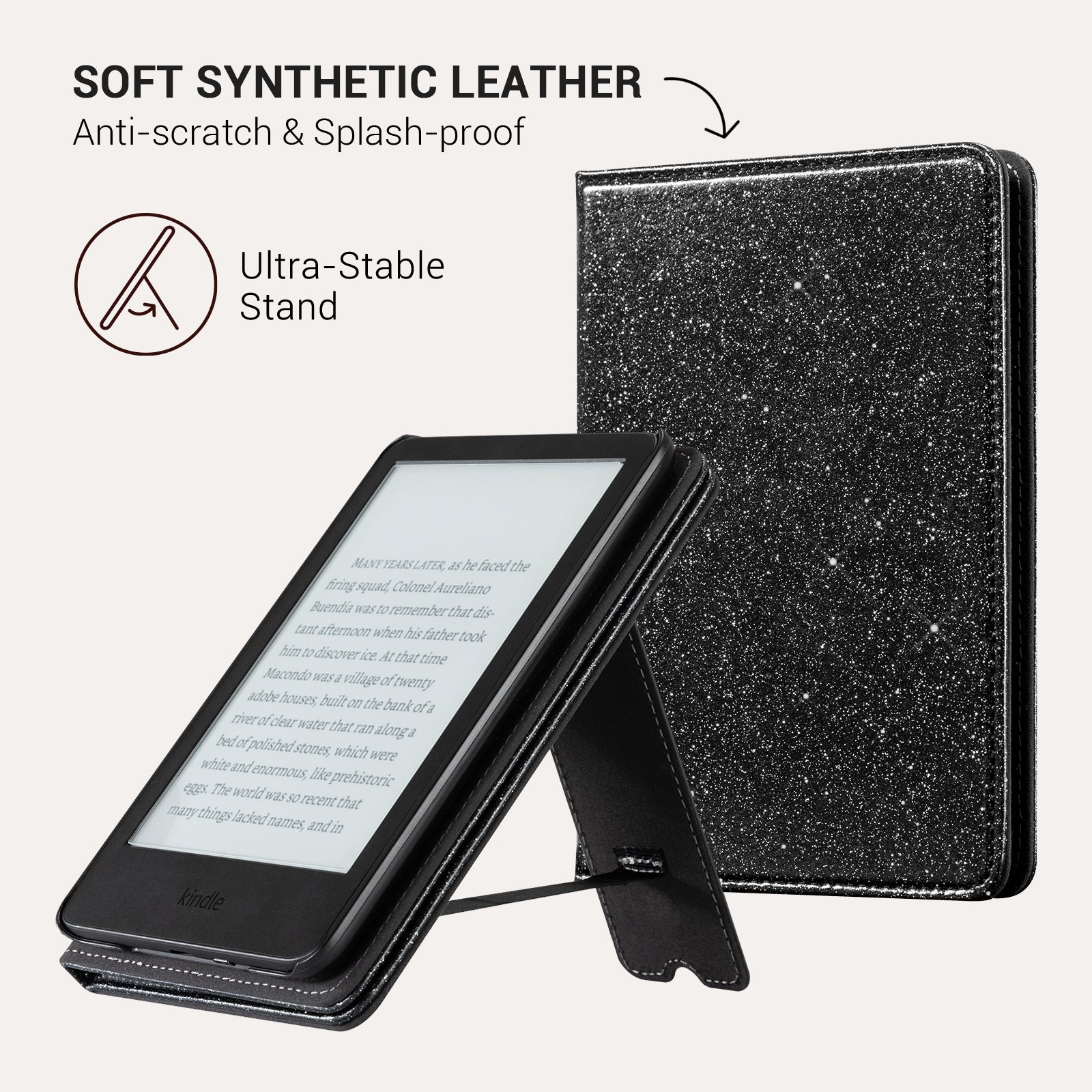 Senyu Black Glitter Kindle Basic 6 Inch Case With Stand