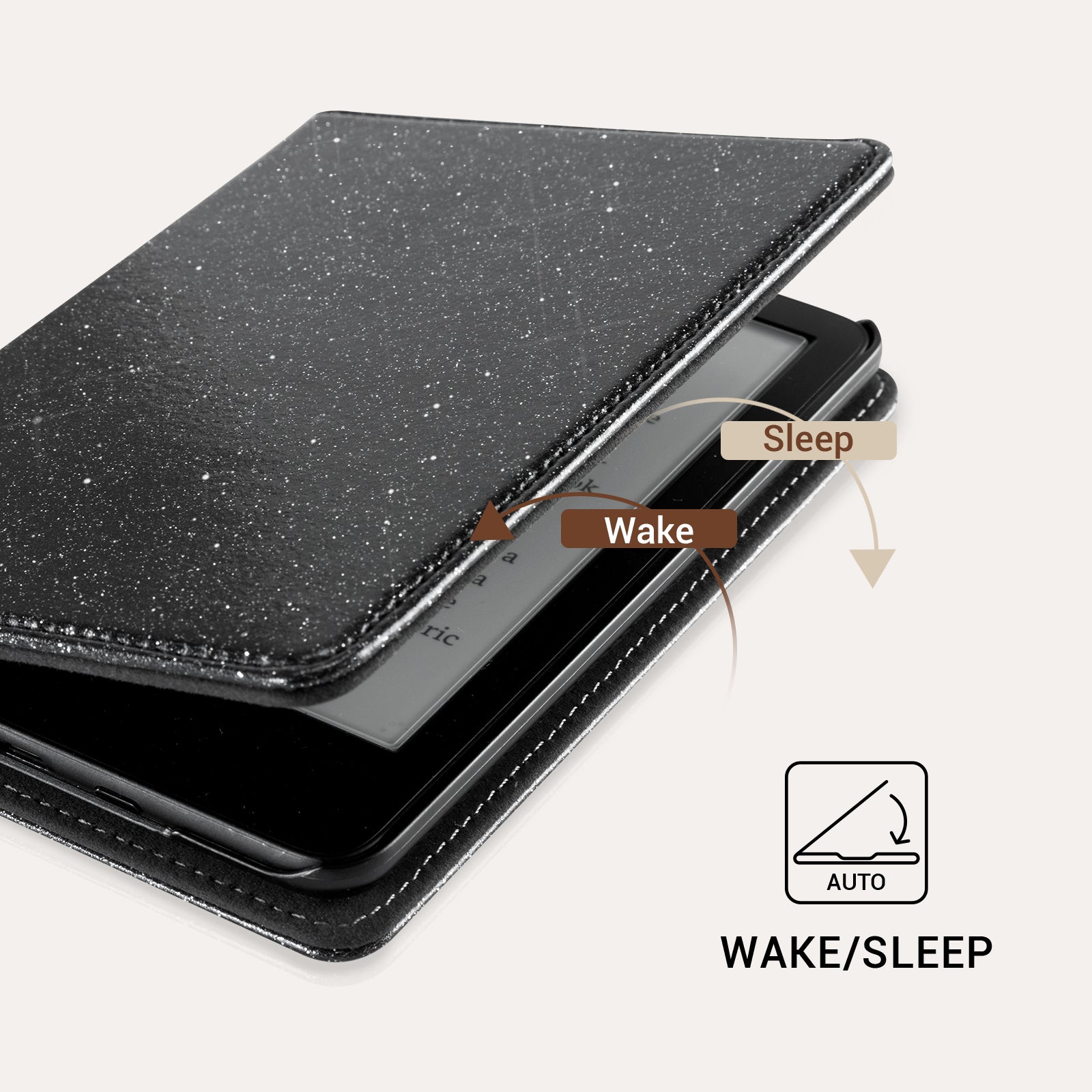 Senyu Black Glitter Kindle Basic 6 Inch Case With Stand