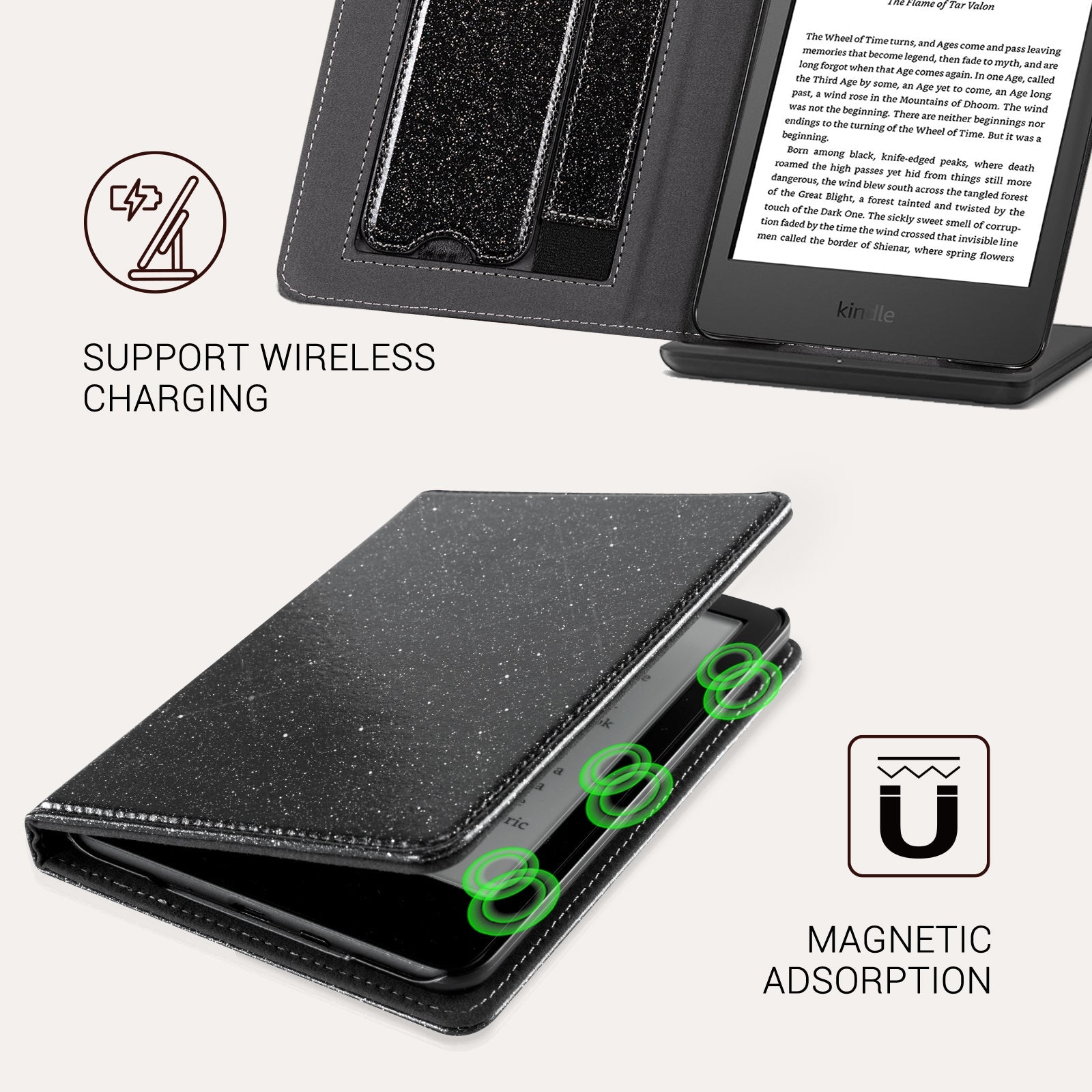 Senyu Black Glitter Kindle Basic 6 Inch Case With Stand